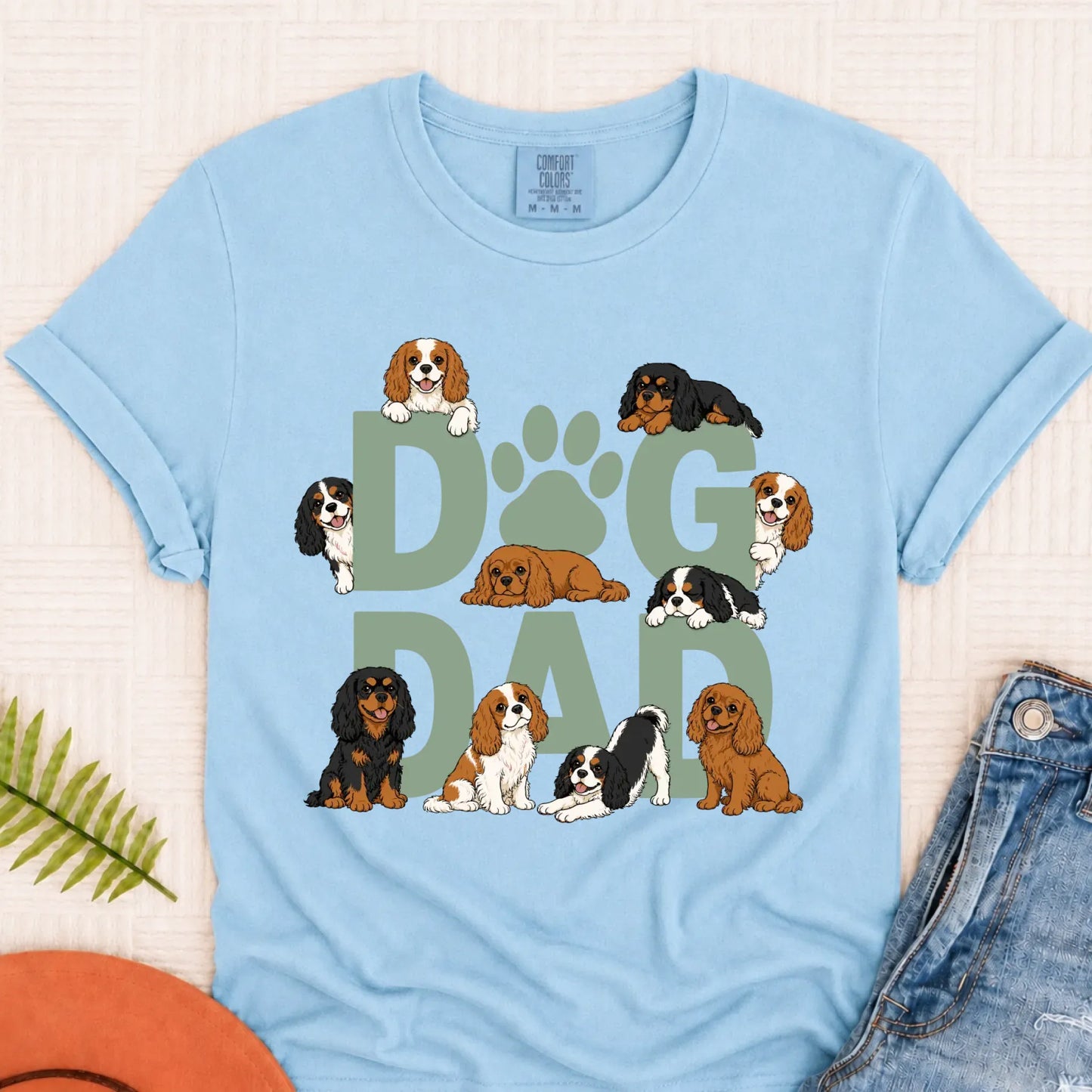 Cavalier Spaniel Fathers Day Dog Dad Unisex TShirt Chambray