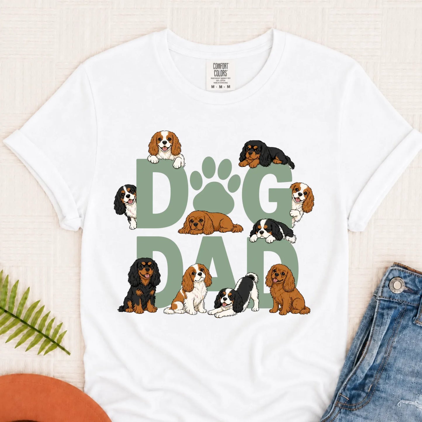 Cavalier Spaniel Fathers Day Dog Dad Unisex TShirt White