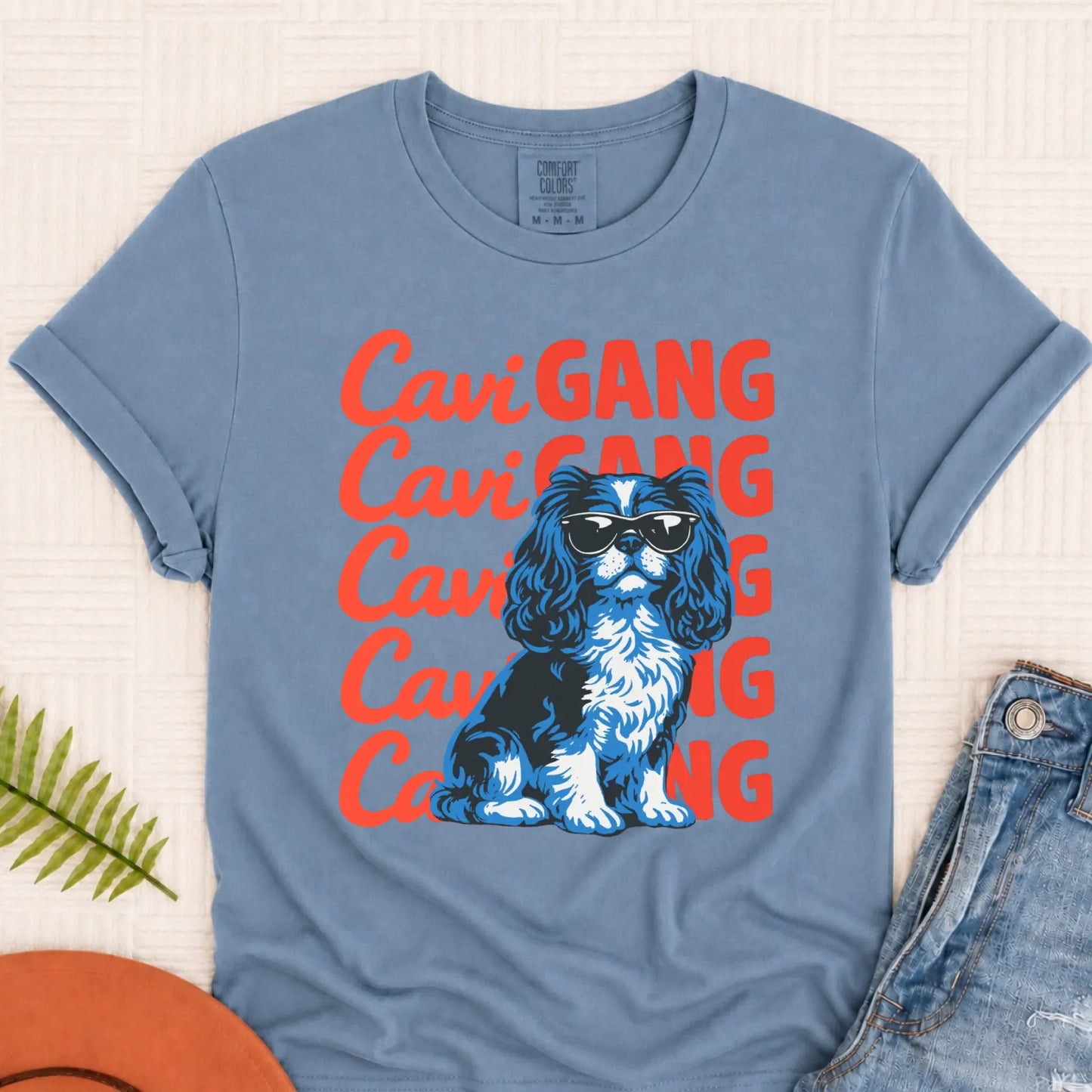 Cavalier Spaniel Gang Meme Unisex TShirt Blue Jean