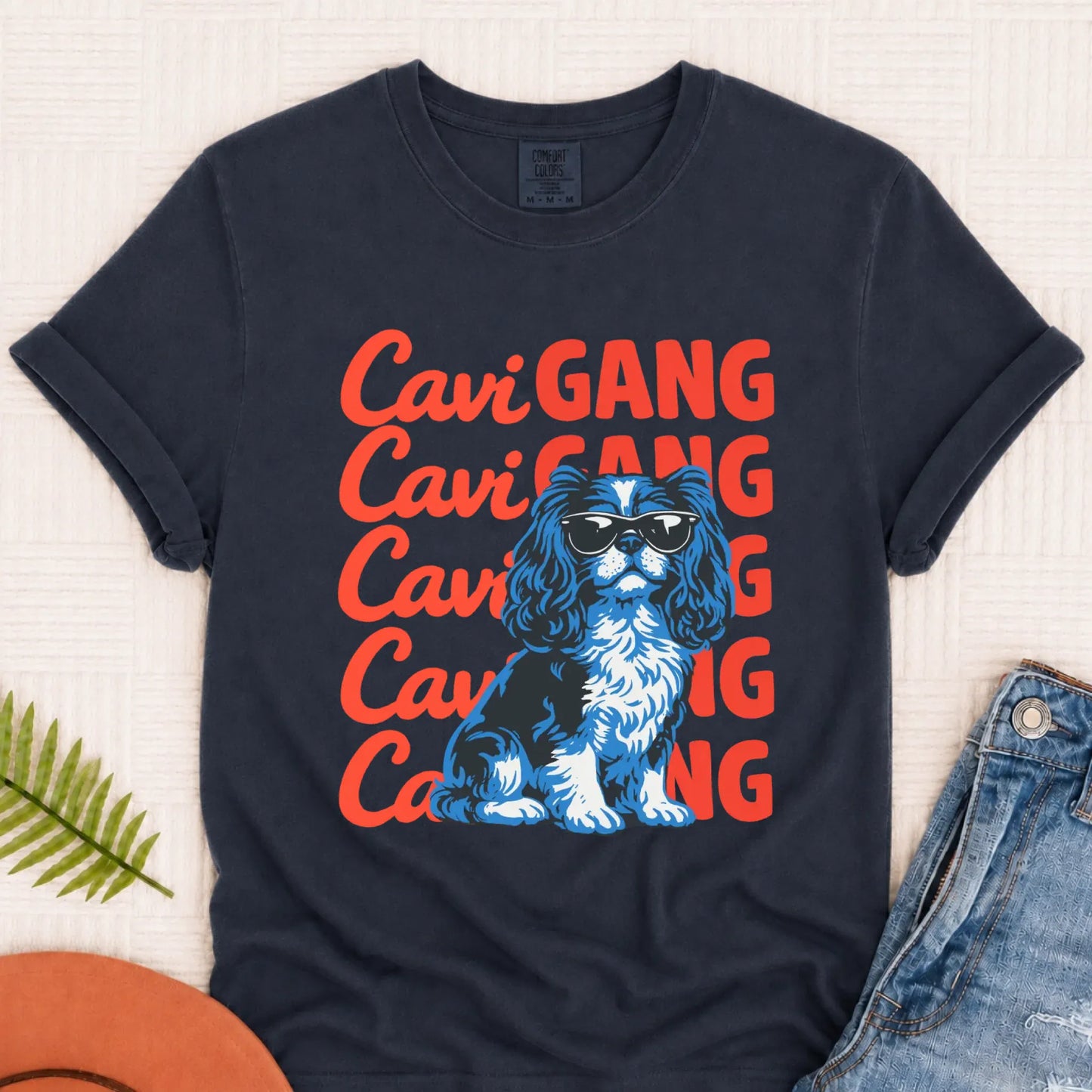 Cavalier Spaniel Gang Meme Unisex TShirt Navy
