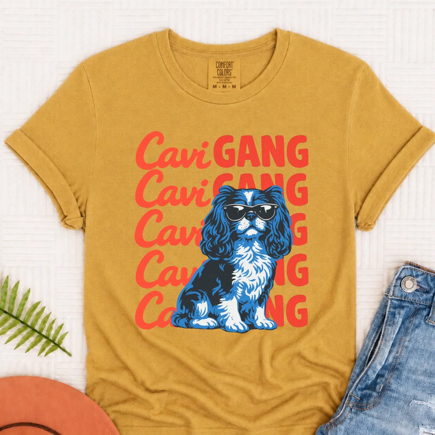 Cavalier Spaniel Gang Meme Unisex TShirt Mustard