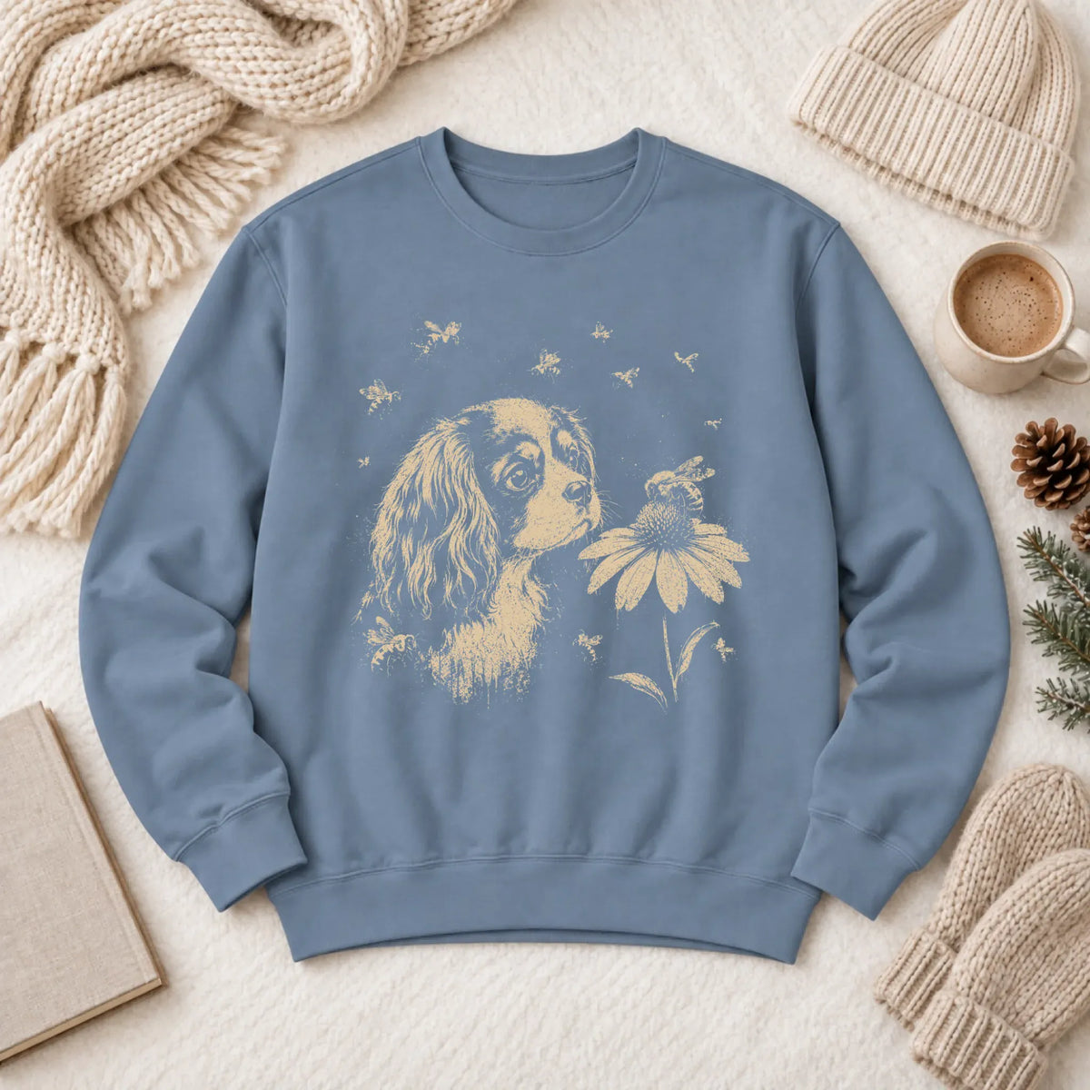 Cavalier Spring Bumble Bee Unisex Sweatshirt Blue Jean