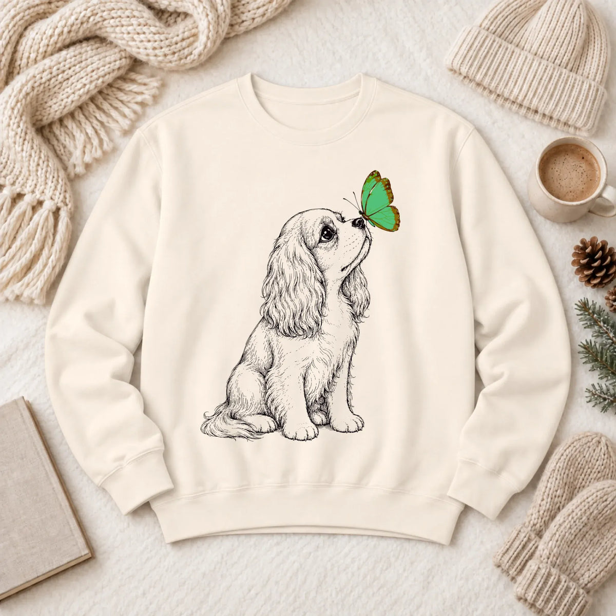 Cavalier Spring Butterfly Unisex Sweatshirt Ivory