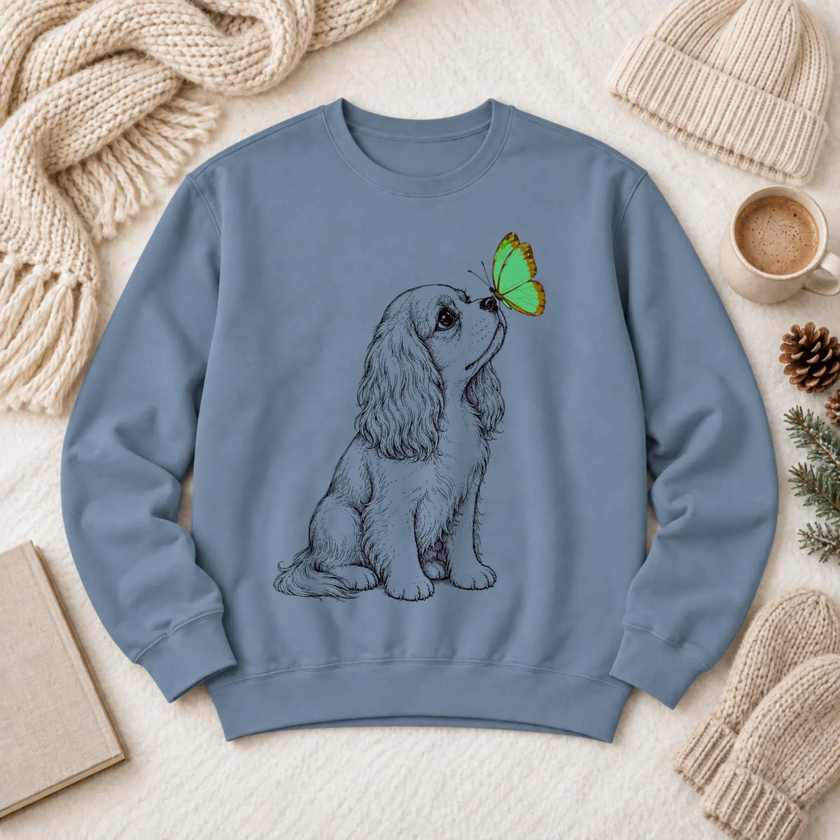 Cavalier Spring Butterfly Unisex Sweatshirt Blue Jean