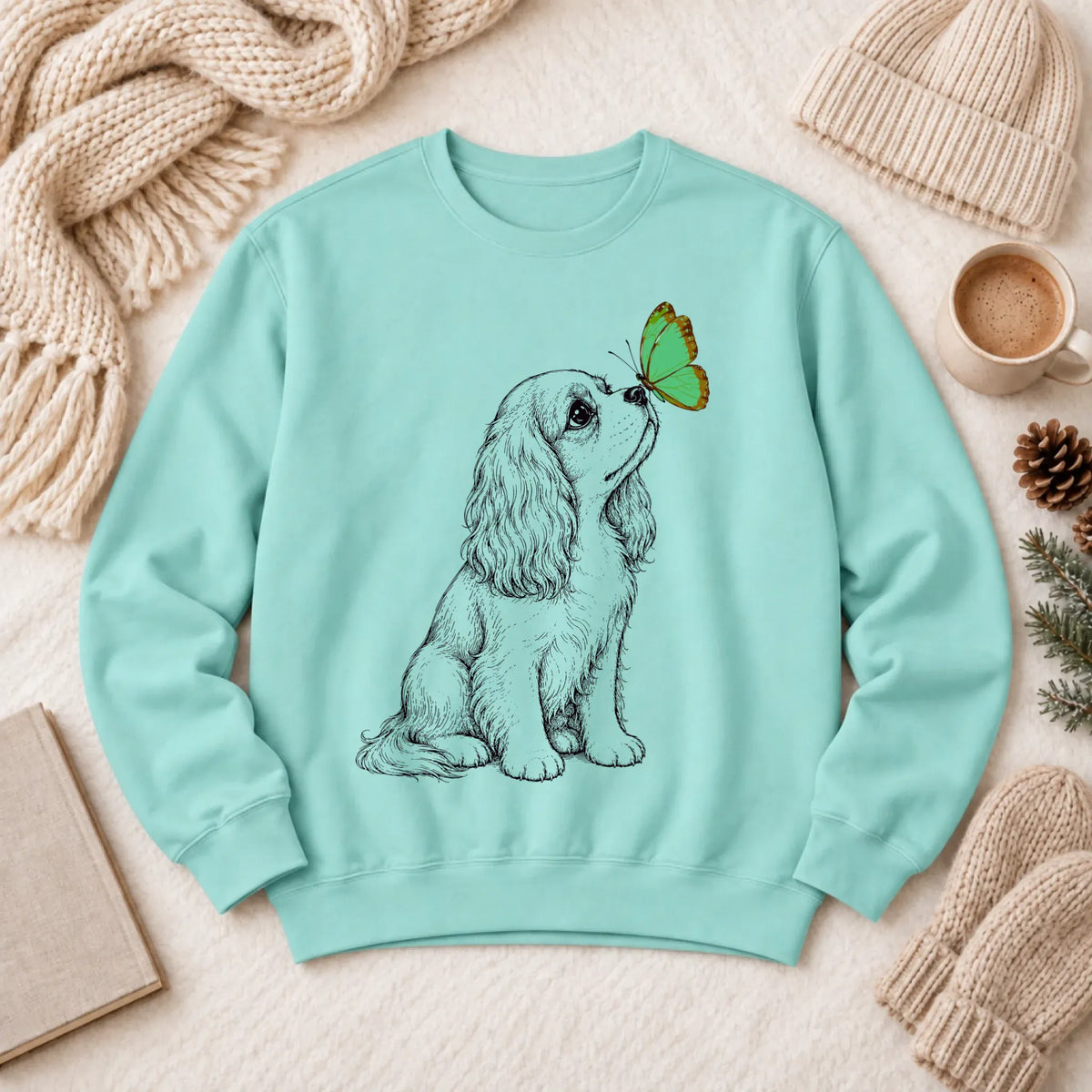 Cavalier Spring Butterfly Unisex Sweatshirt Chalky Mint