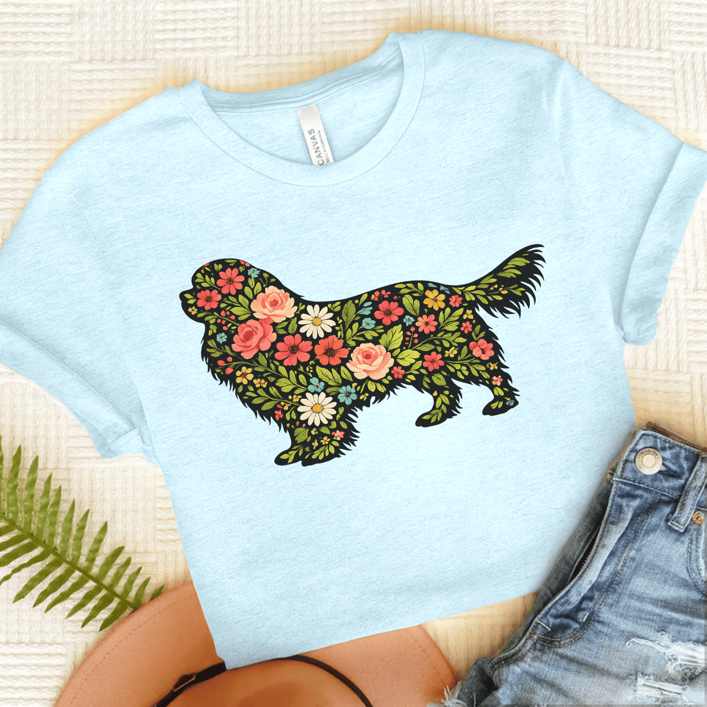 Cavalier Spring Floral Silhouette Unisex TShirt Heather Ice Blue