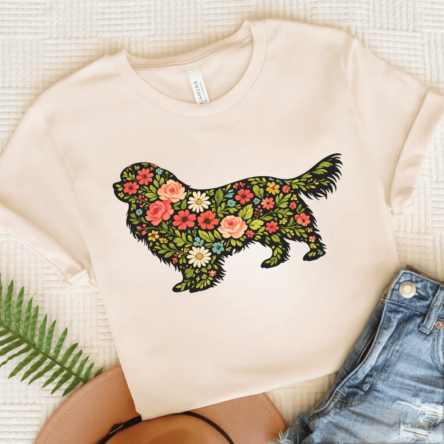 Cavalier Spring Floral Silhouette Unisex TShirt Natural