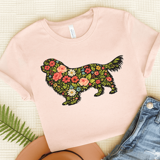 Cavalier Spring Floral Silhouette Unisex TShirt Soft Pink