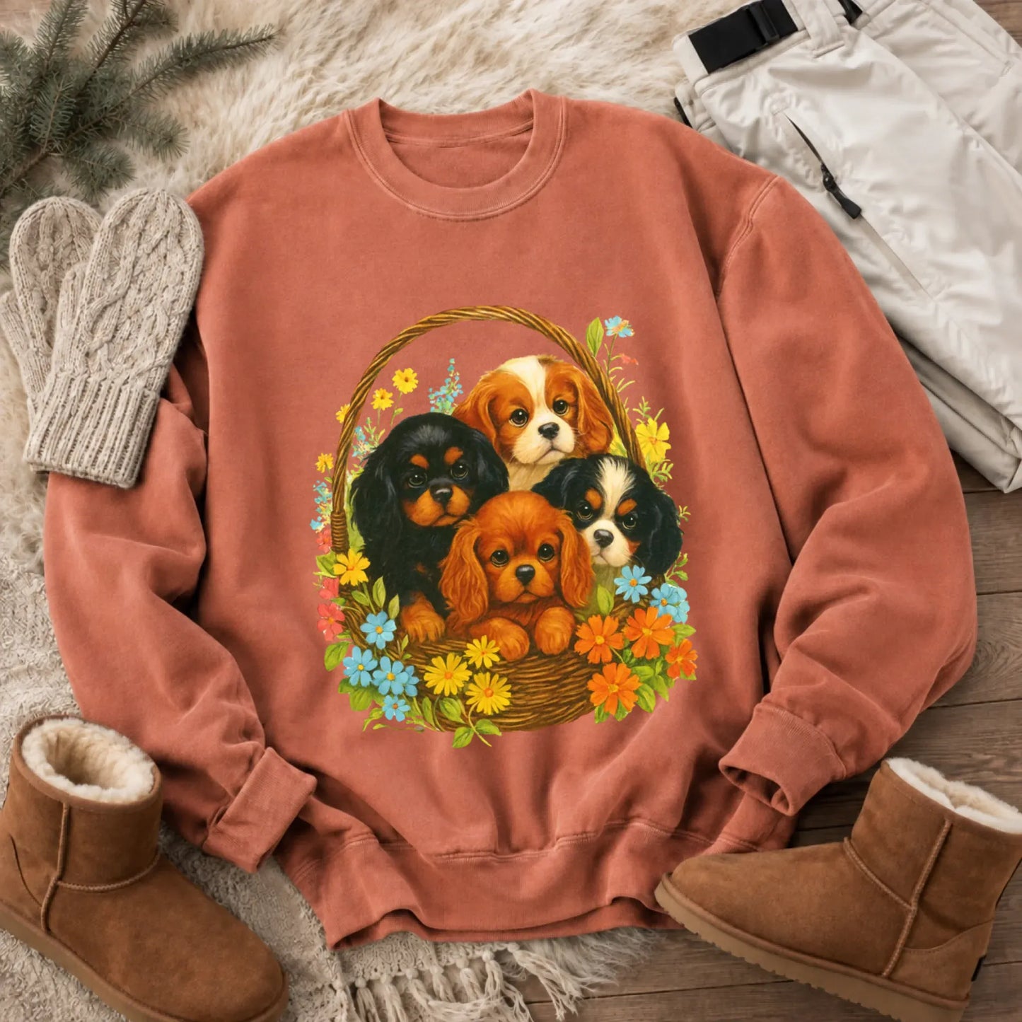 Sweatshirt Terracotta / S Cavalier Spring Puppy Basket Unisex Sweatshirt