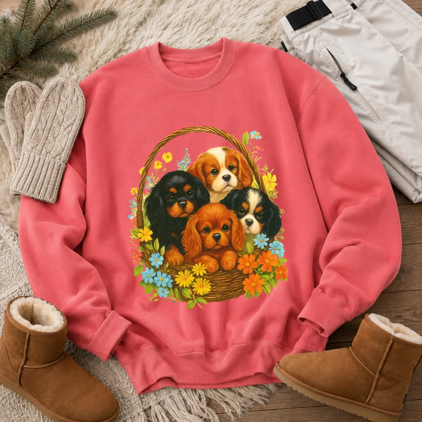 Sweatshirt Watermelon / S Cavalier Spring Puppy Basket Unisex Sweatshirt