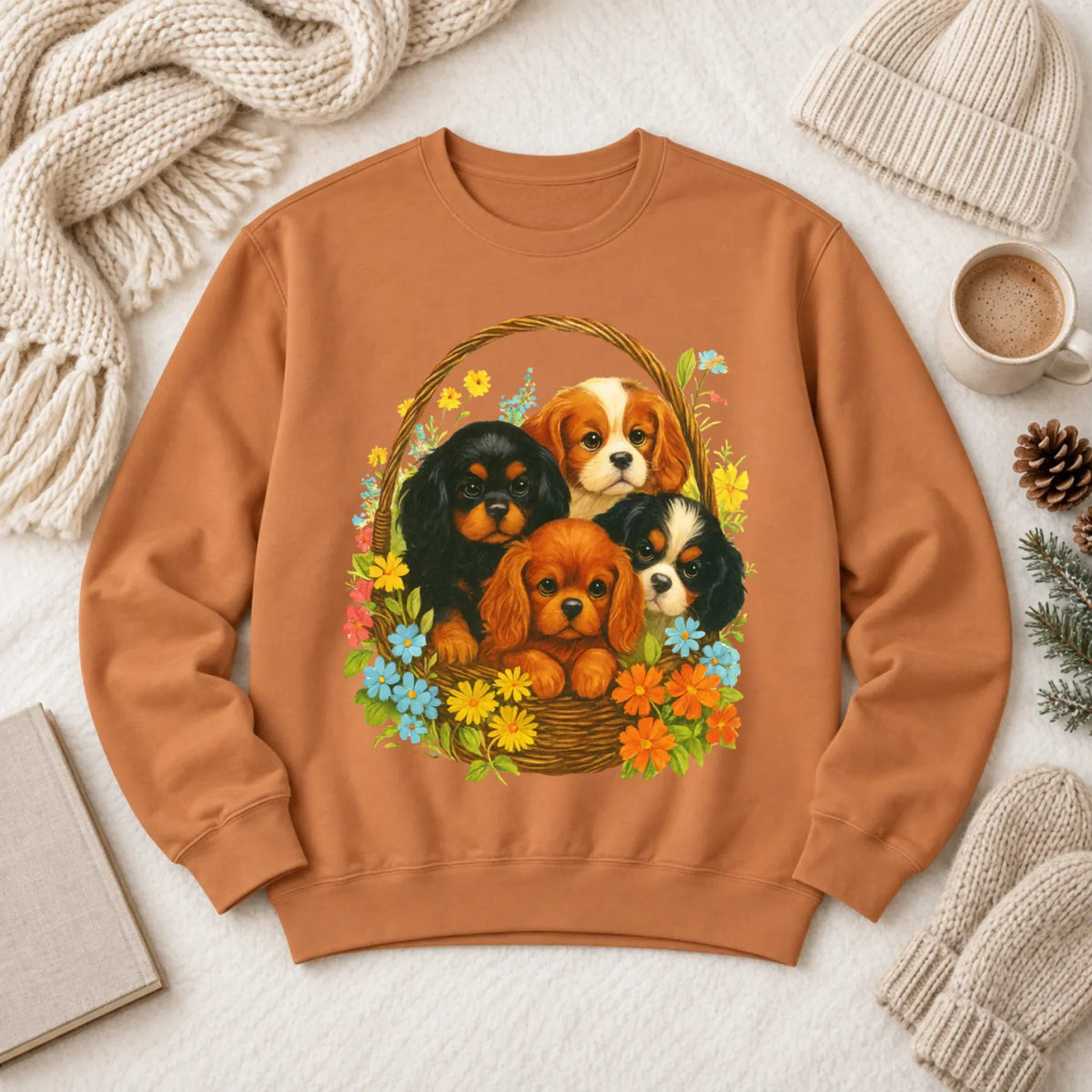Cavalier Spring Puppy Basket Unisex Sweatshirt Yam