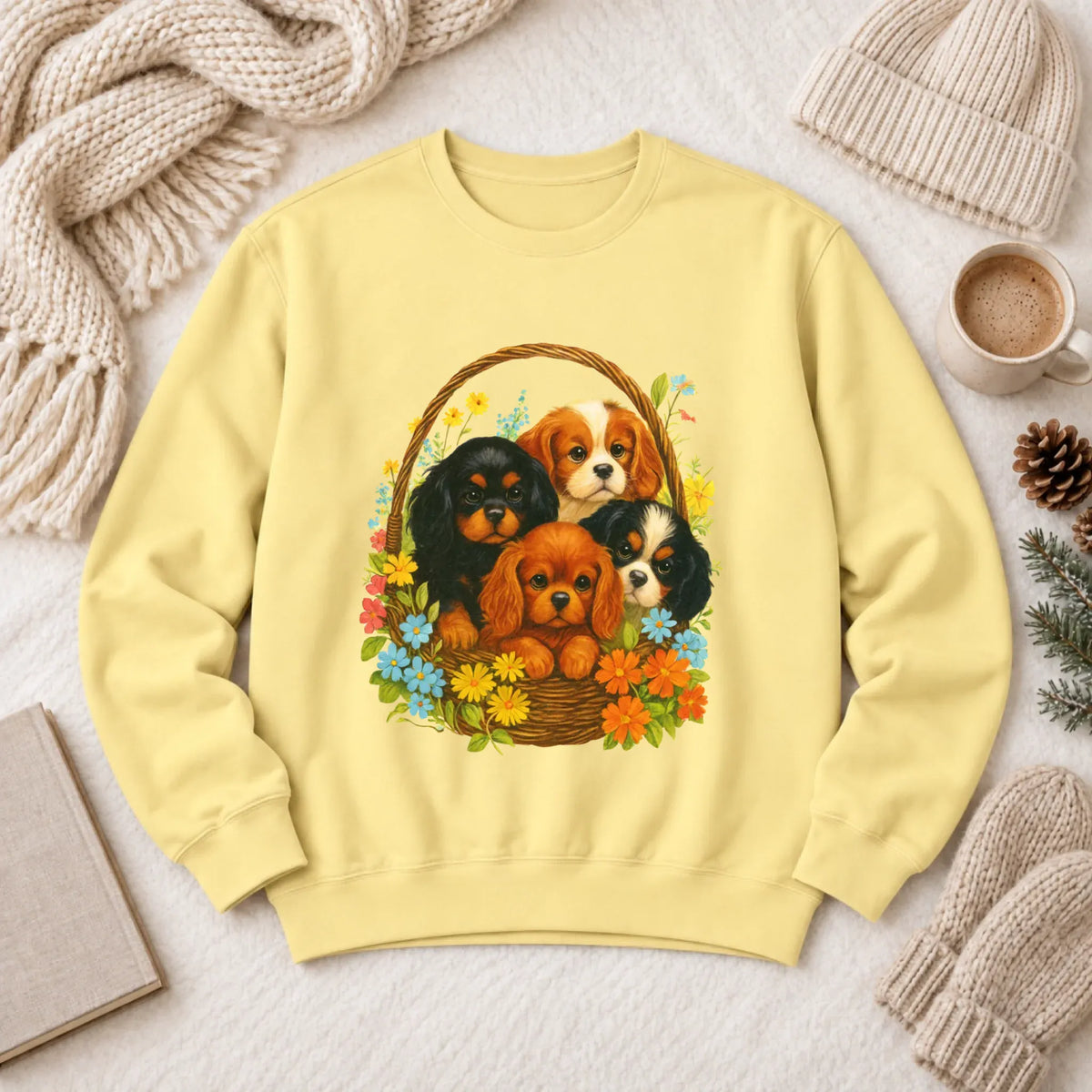 Cavalier Spring Puppy Basket Unisex Sweatshirt Butter