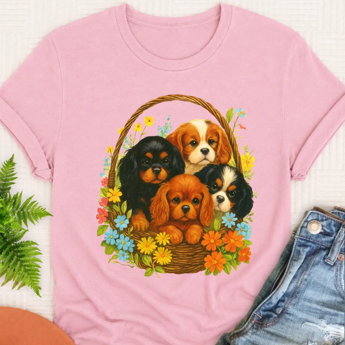 T-Shirt Blossom / S Cavalier Spring Puppy Basket Unisex TShirt