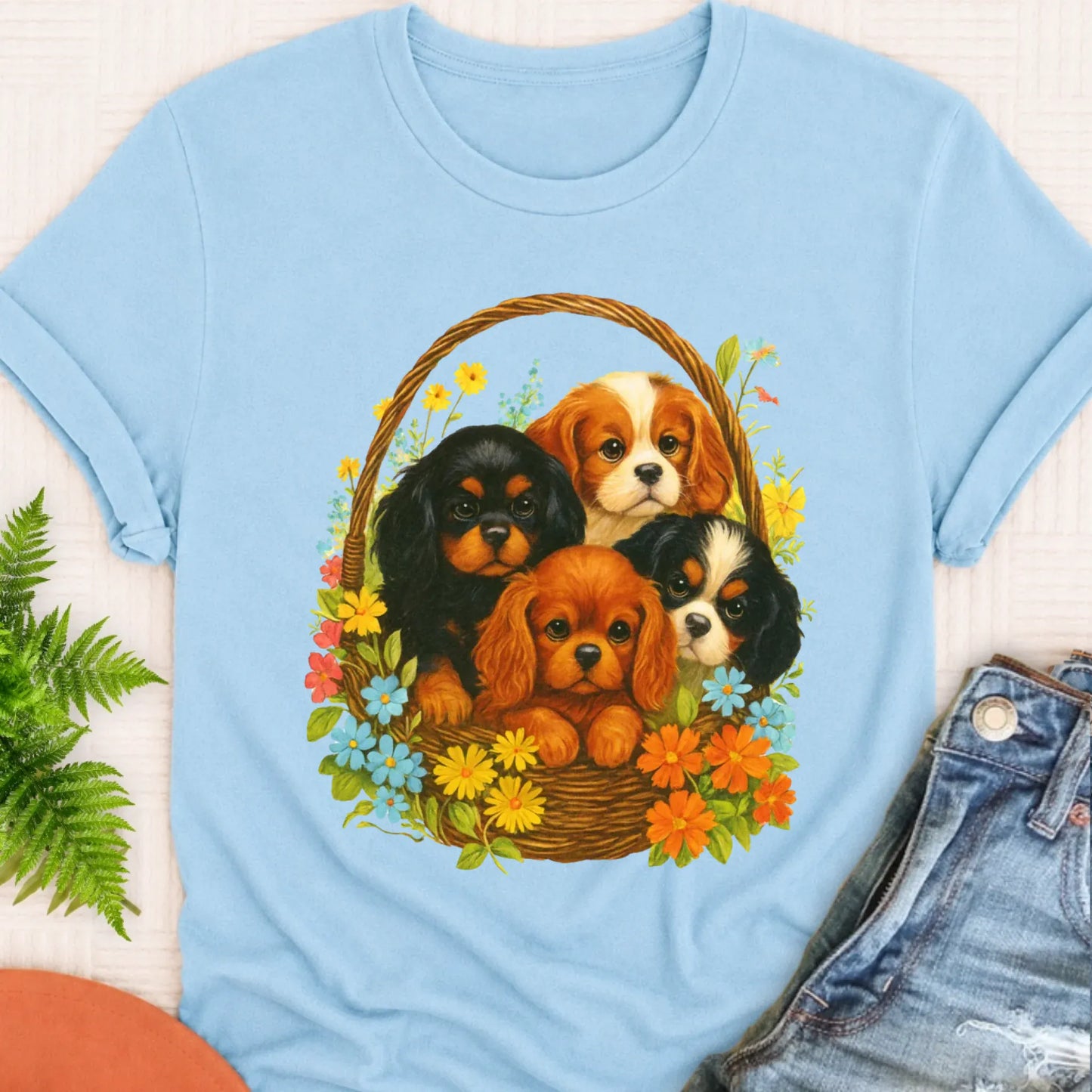 T-Shirt Chambray / S Cavalier Spring Puppy Basket Unisex TShirt
