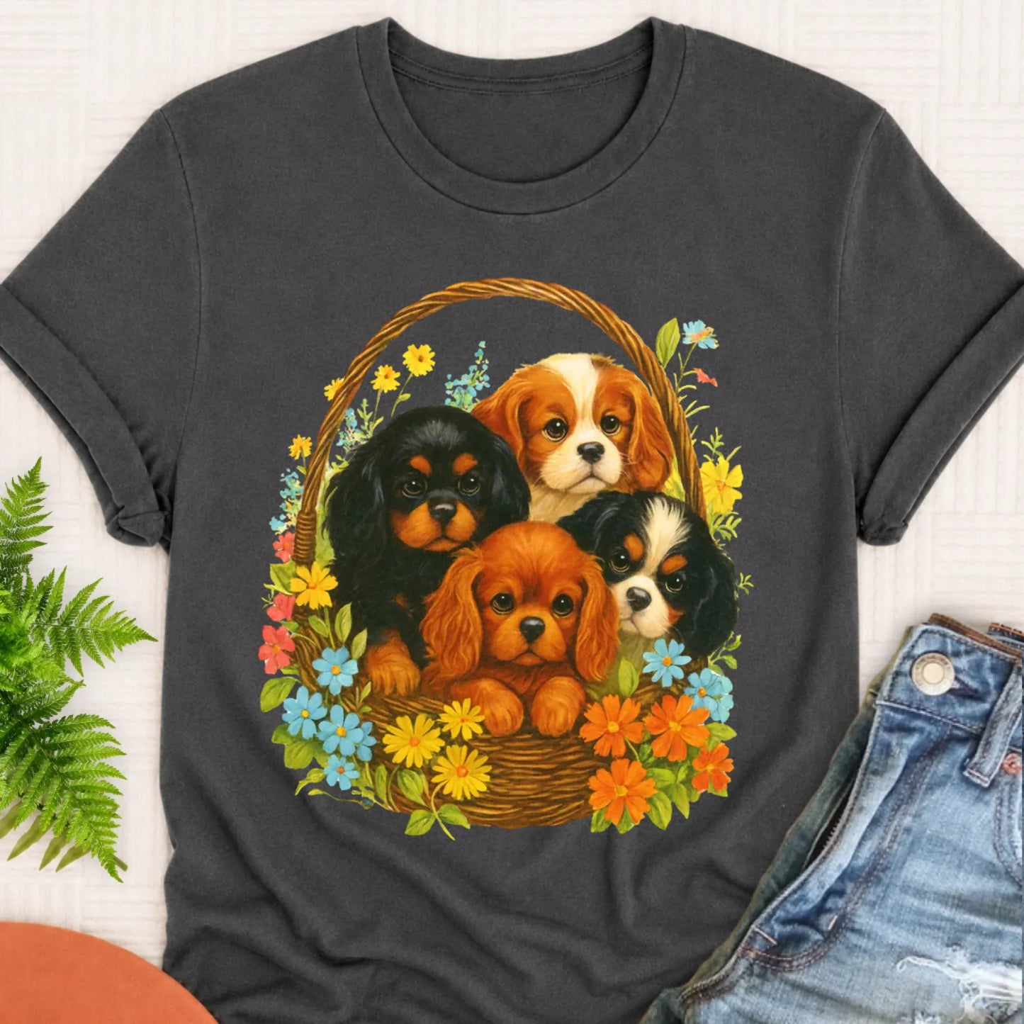 T-Shirt Pepper / S Cavalier Spring Puppy Basket Unisex TShirt