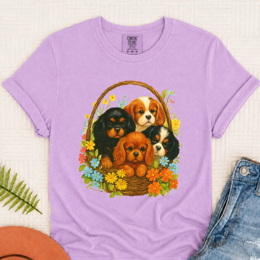 Cavalier Spring Puppy Basket Unisex TShirt Orchid