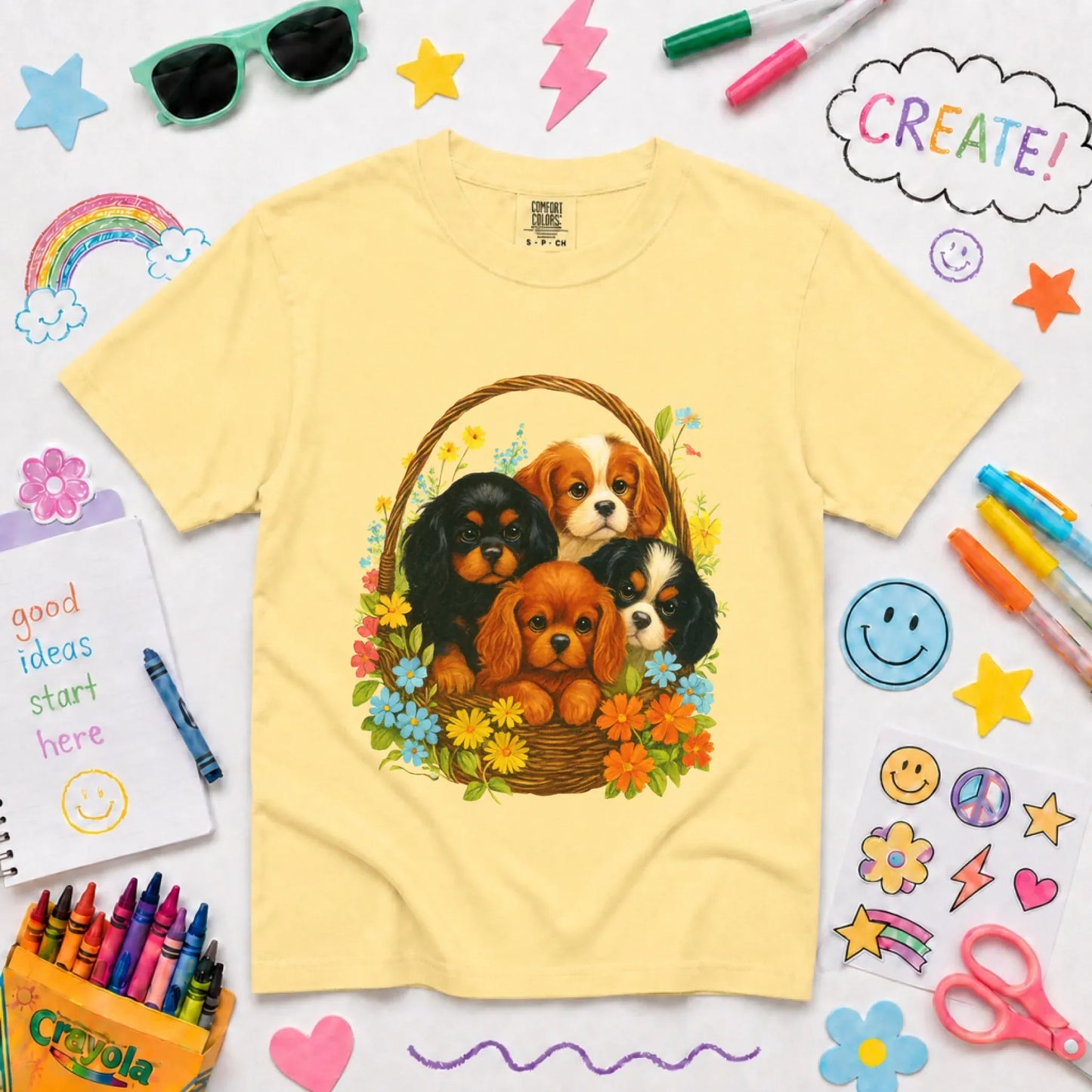 Youth Tshirt Butter / XS Cavalier Spring Puppy Basket YOUTH Unisex TShirt