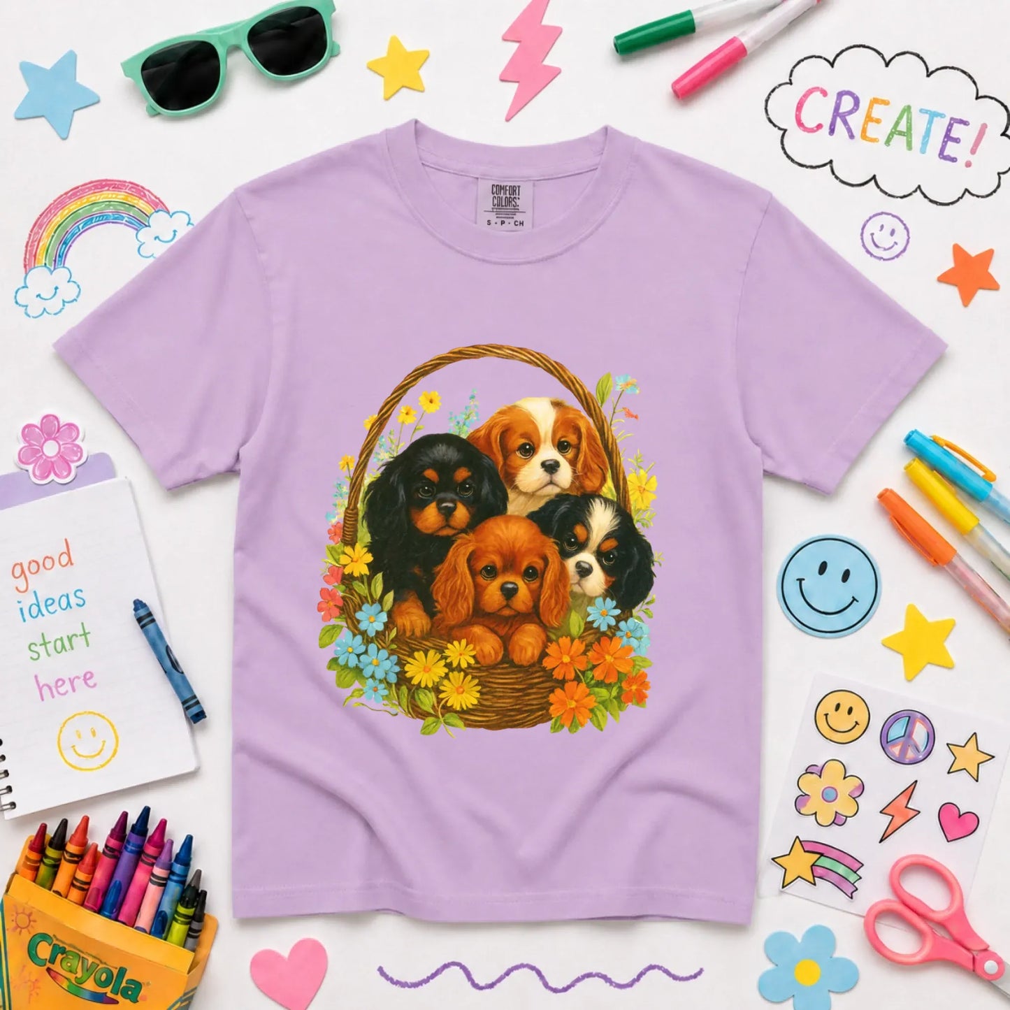 Youth Tshirt Orchid / XS Cavalier Spring Puppy Basket YOUTH Unisex TShirt