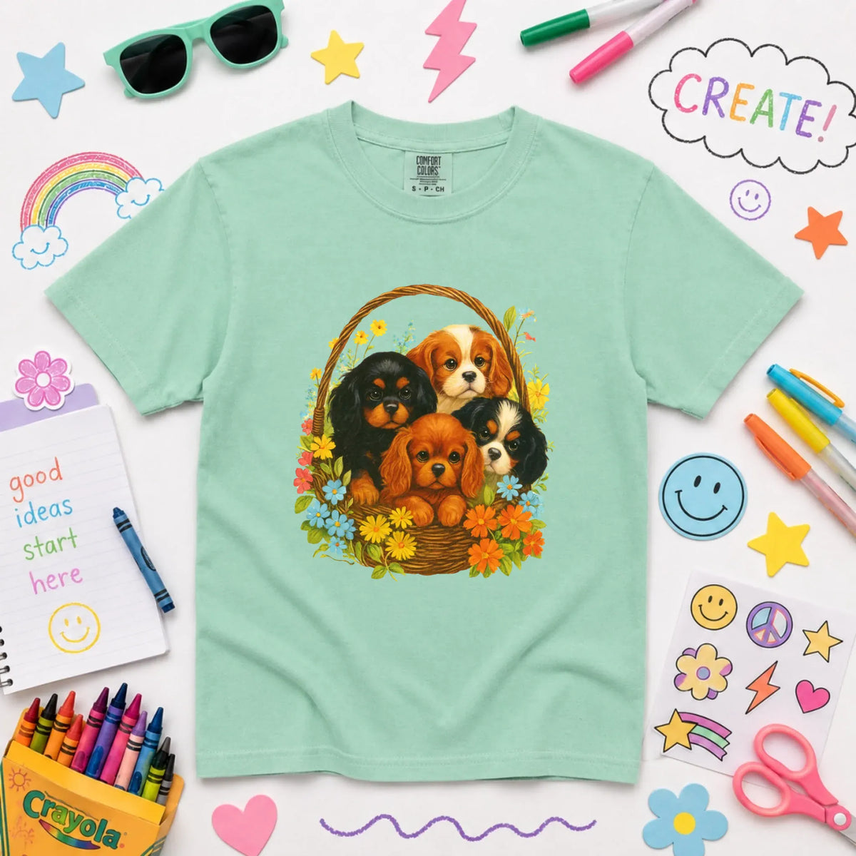 Cavalier Spring Puppy Basket YOUTH Unisex TShirt NEW Youth Midweight Tee Island Reef