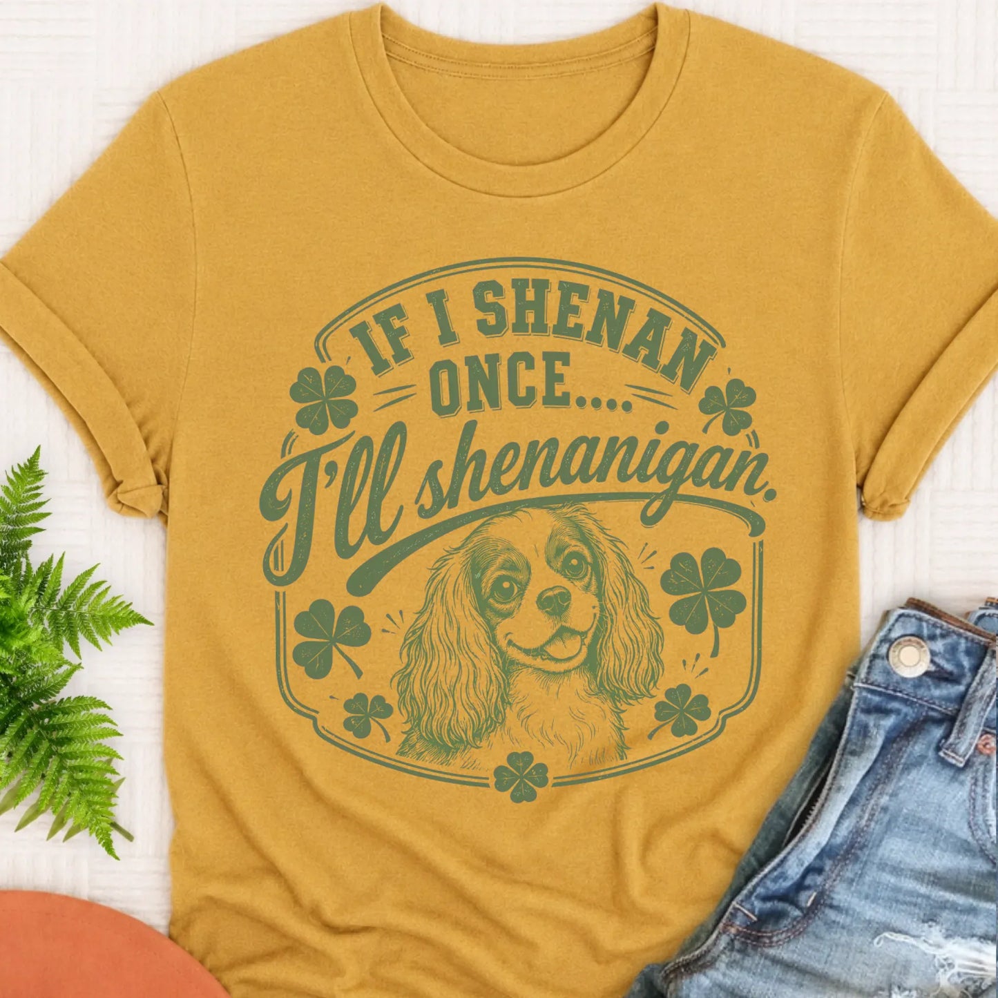 T-Shirt Mustard / S Cavalier St Patricks Day Shenanigans Unisex Tshirt