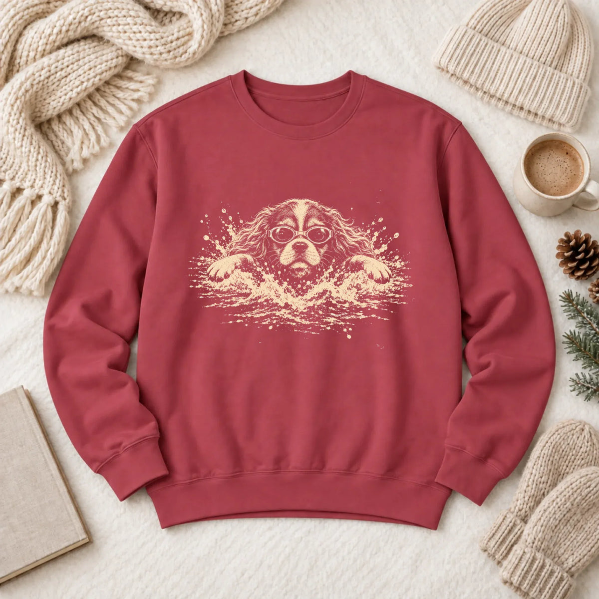 Cavalier Swimming Pool Swimmer Unisex Sweatshirt Crimson