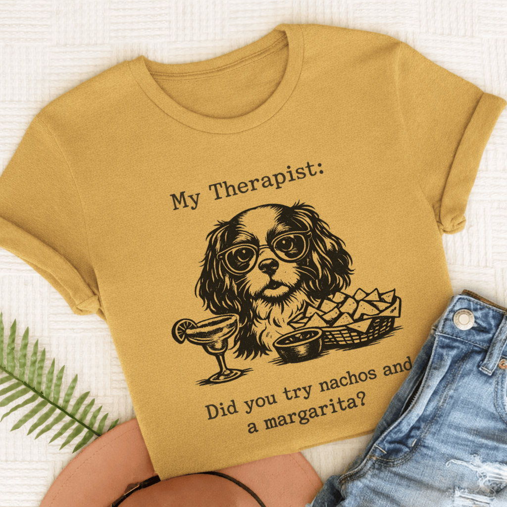 Cavalier Therapist Nachos Unisex TShirt Comfort Colors Mustard