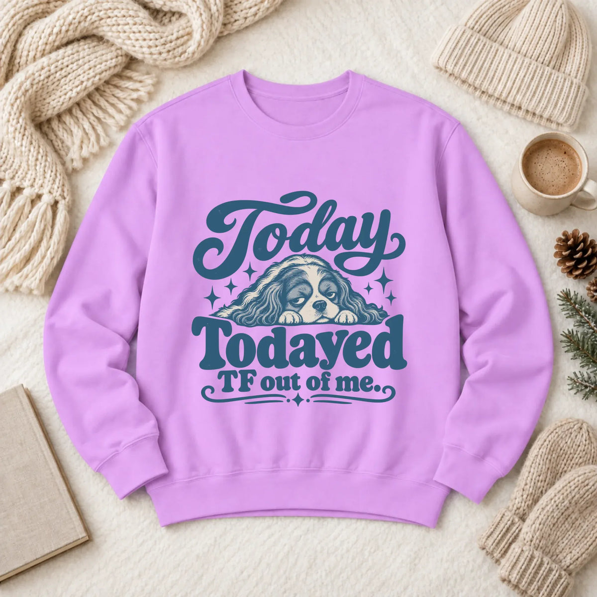 Cavalier Tired Day Snark Unisex Sweatshirt Neon Violet