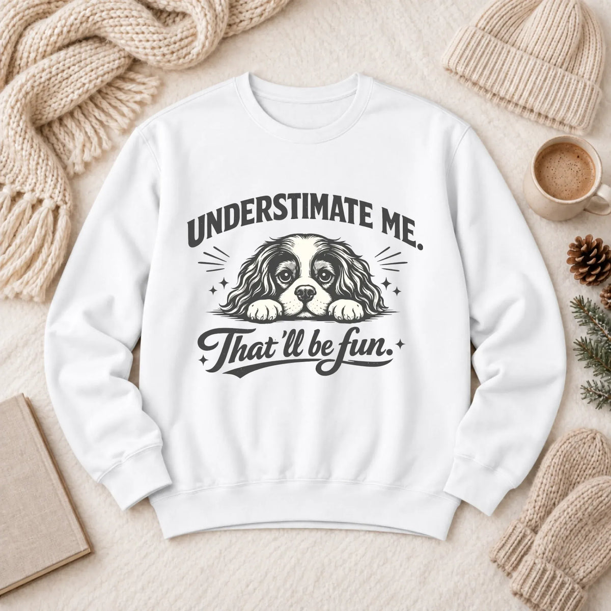 Cavalier Underestimate Me Snark Unisex Sweatshirt White