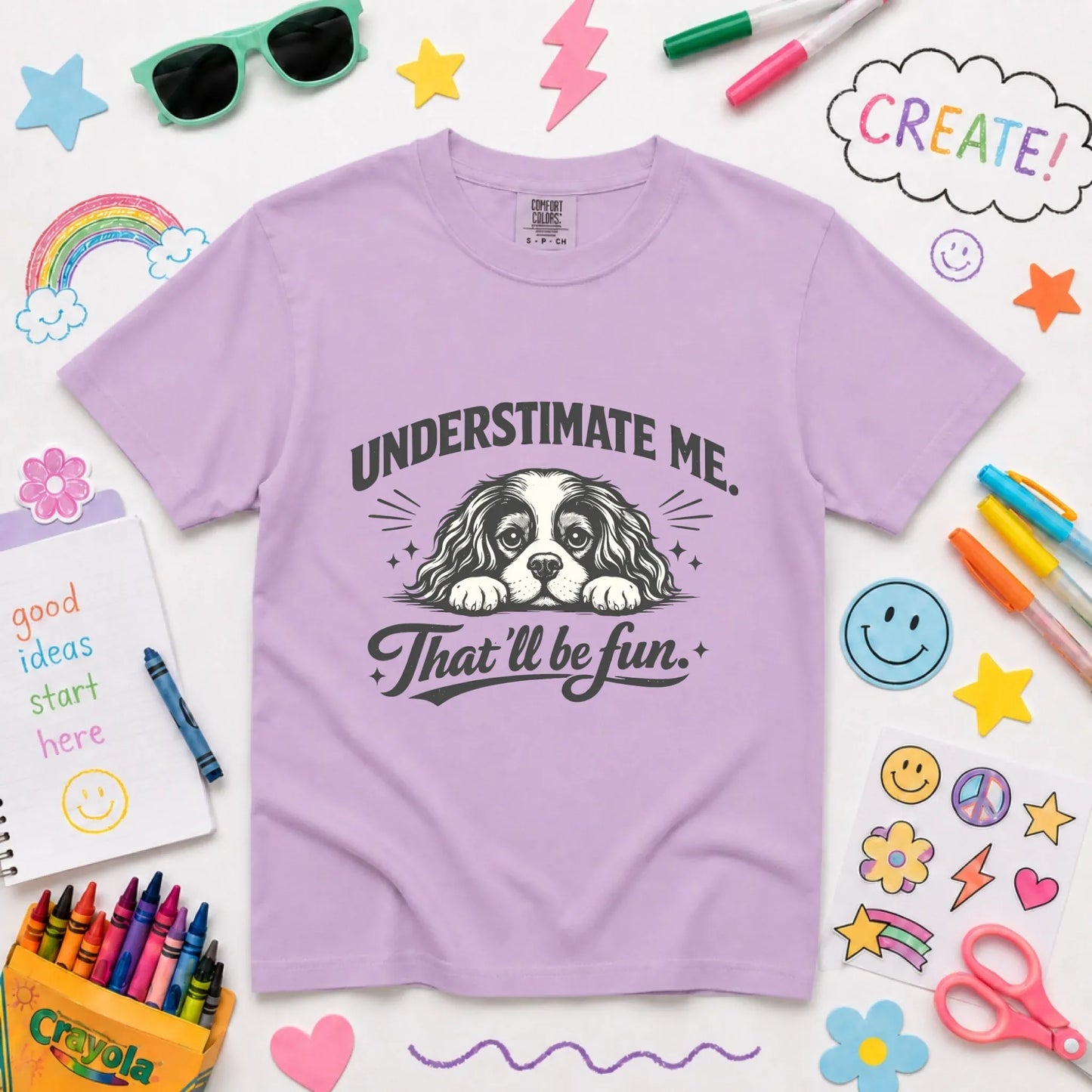 Cavalier Underestimate Me Snark Unisex YOUTH TShirt Orchid