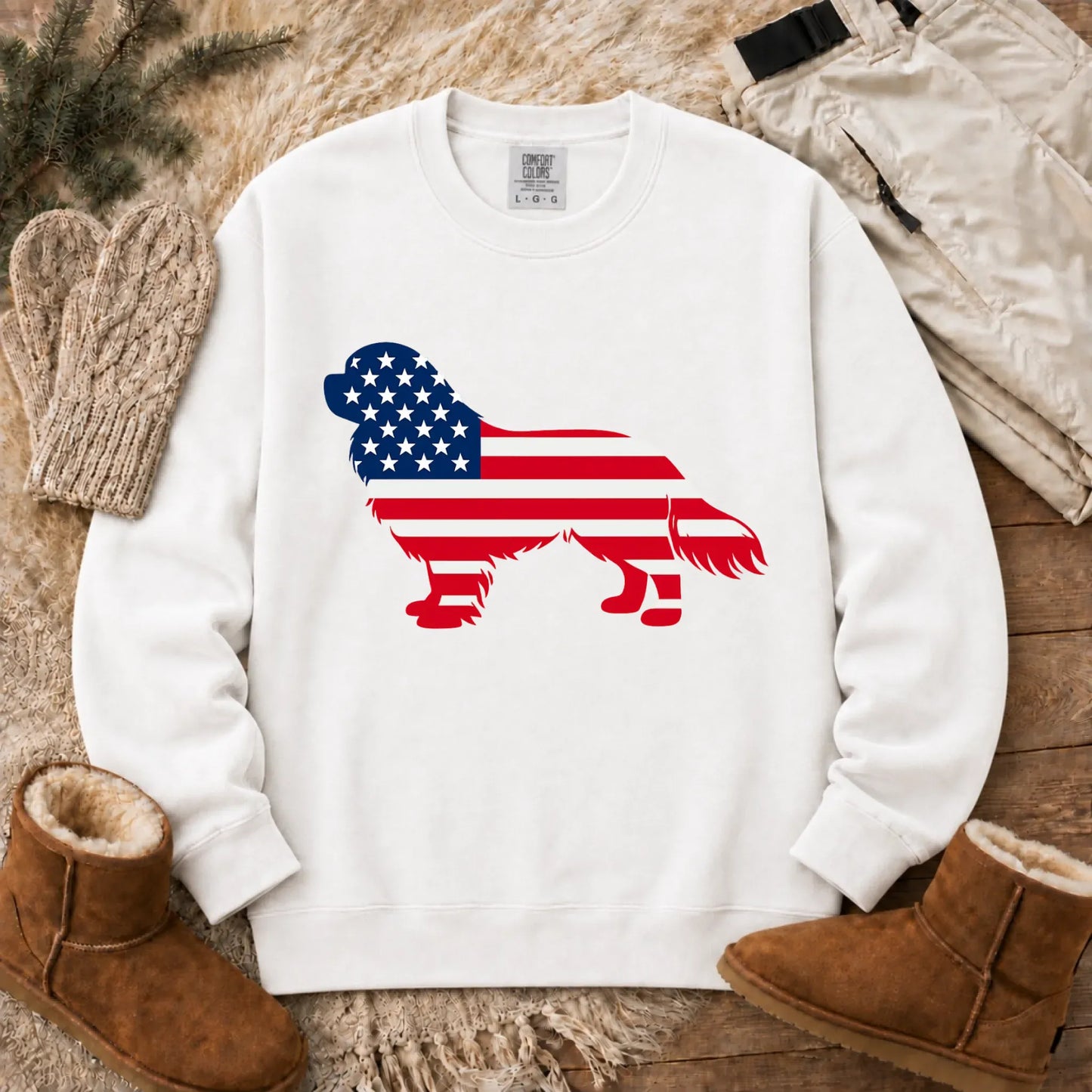 Cavalier US American Flag Silhouette Unisex Sweatshirt White