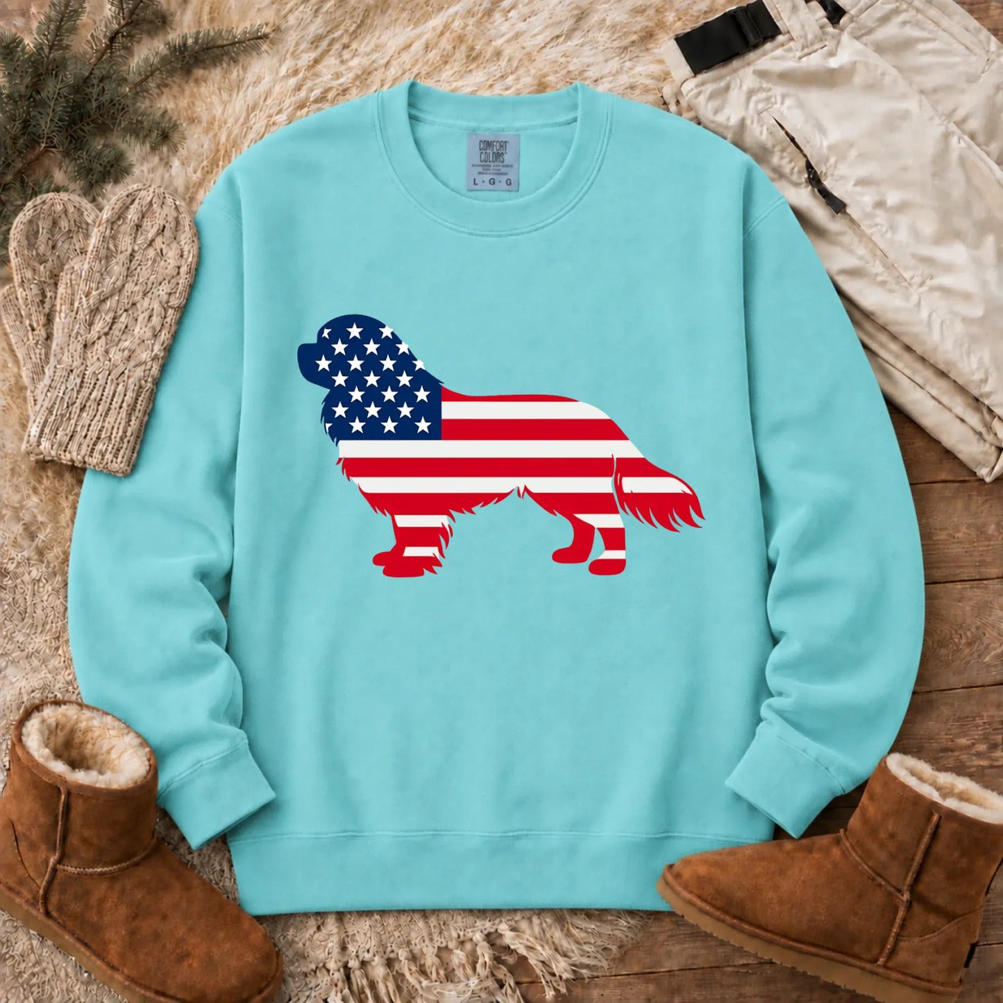 Cavalier US American Flag Silhouette Unisex Sweatshirt Chalky Mint