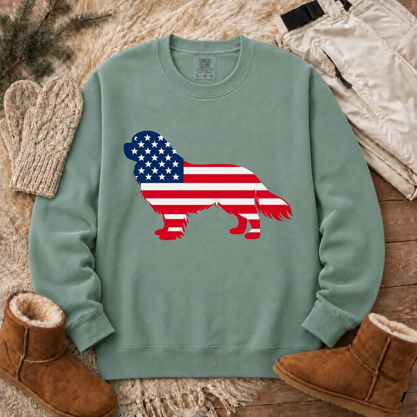 Cavalier US American Flag Silhouette Unisex Sweatshirt Light Green