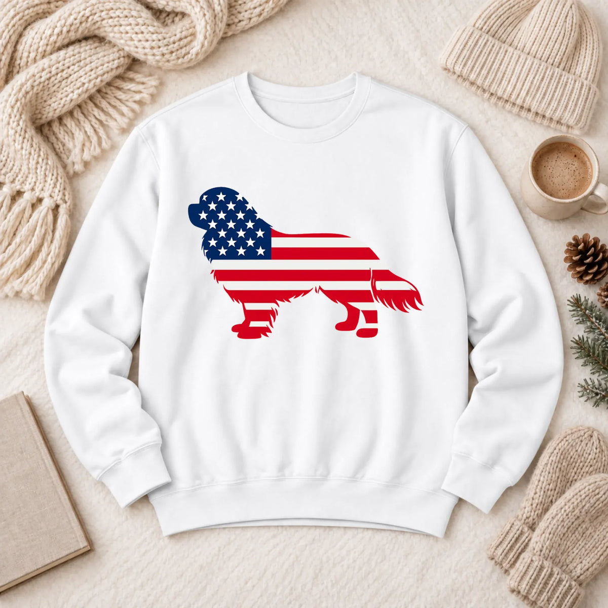 Cavalier US American Flag Silhouette Unisex Sweatshirt White