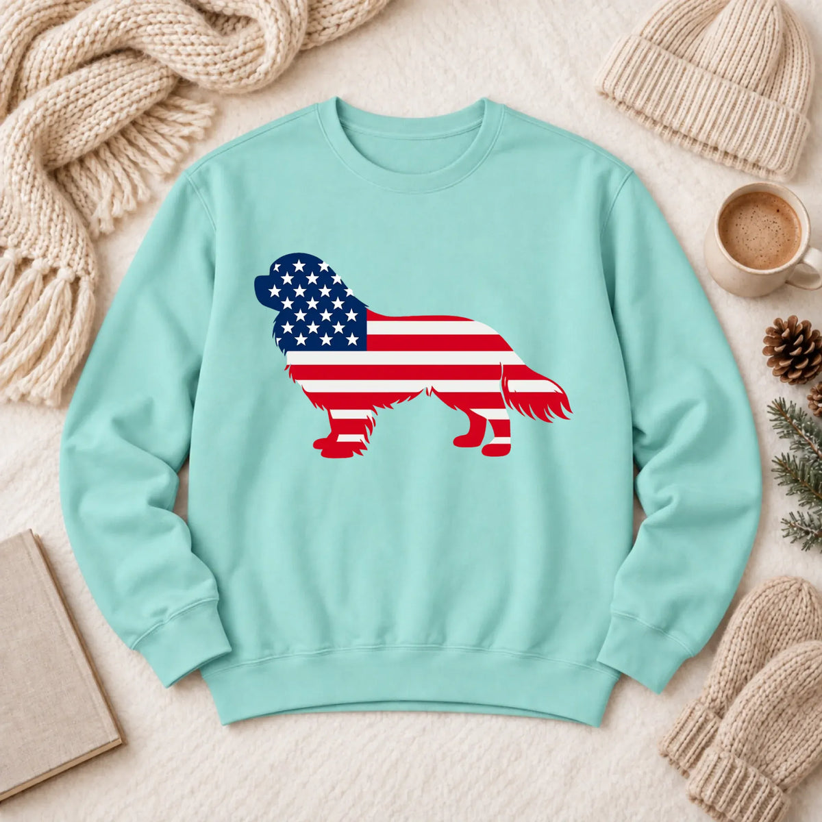 Cavalier US American Flag Silhouette Unisex Sweatshirt Chalky Mint