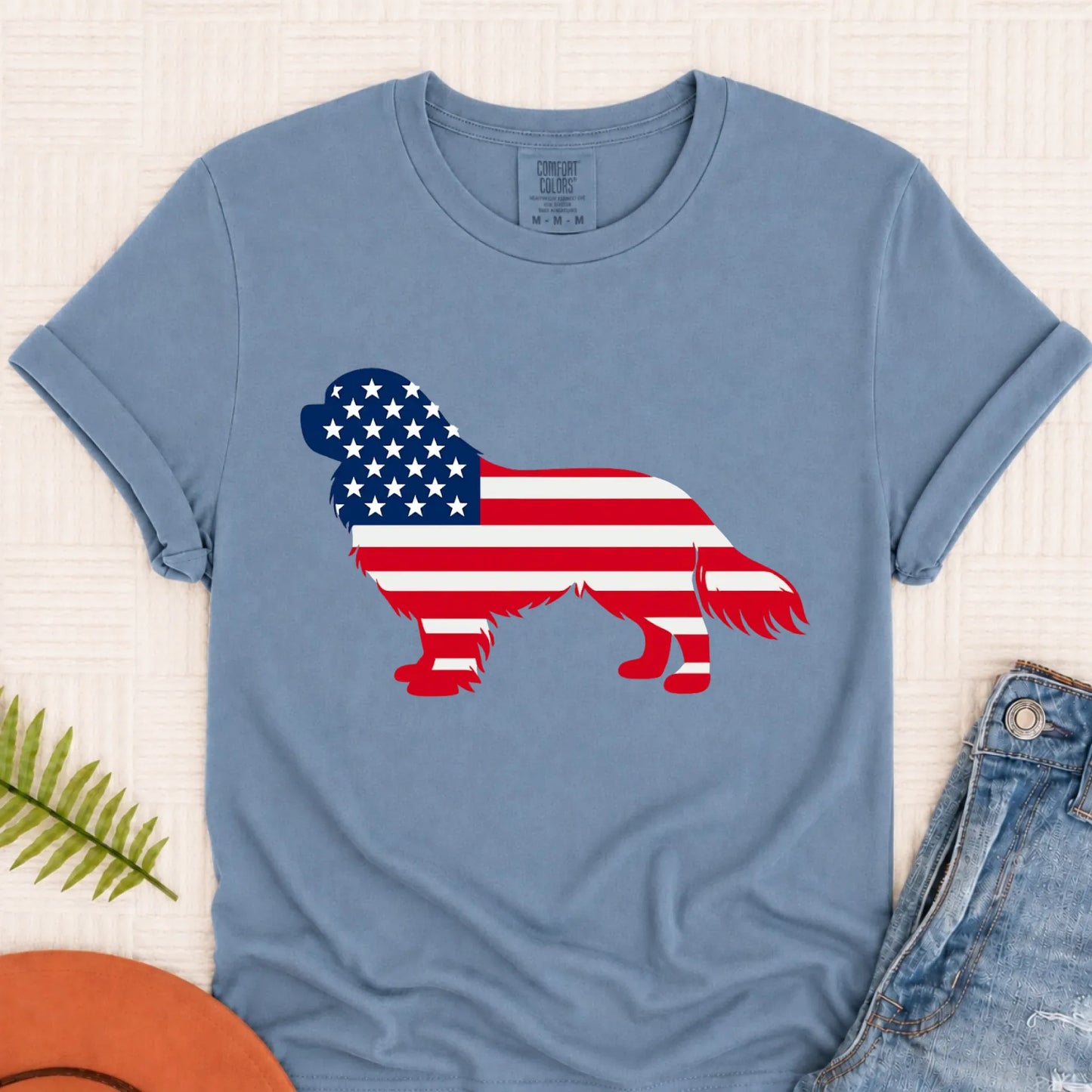 Cavalier US American Flag Silhouette Unisex TShirt Blue Jean