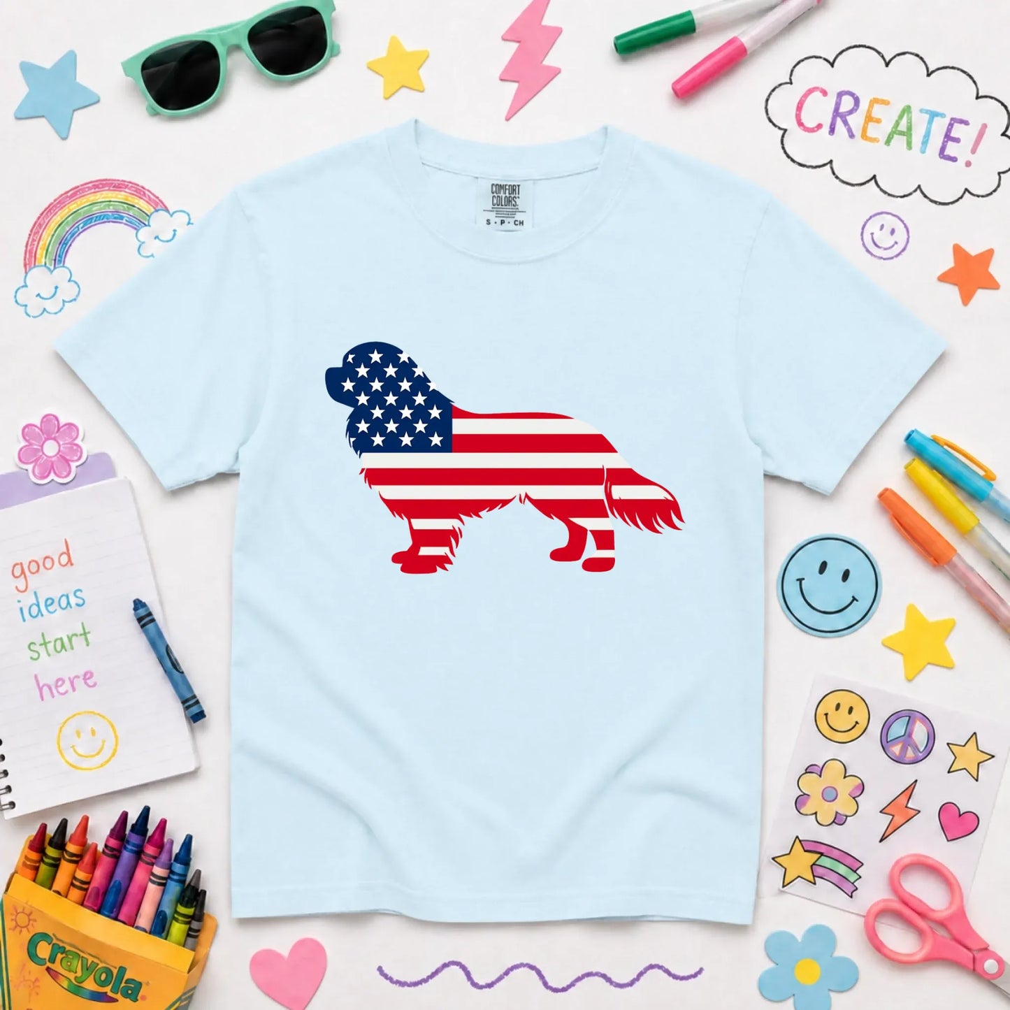 Cavalier US American Flag Silhouette Unisex YOUTH TShirt Chambray