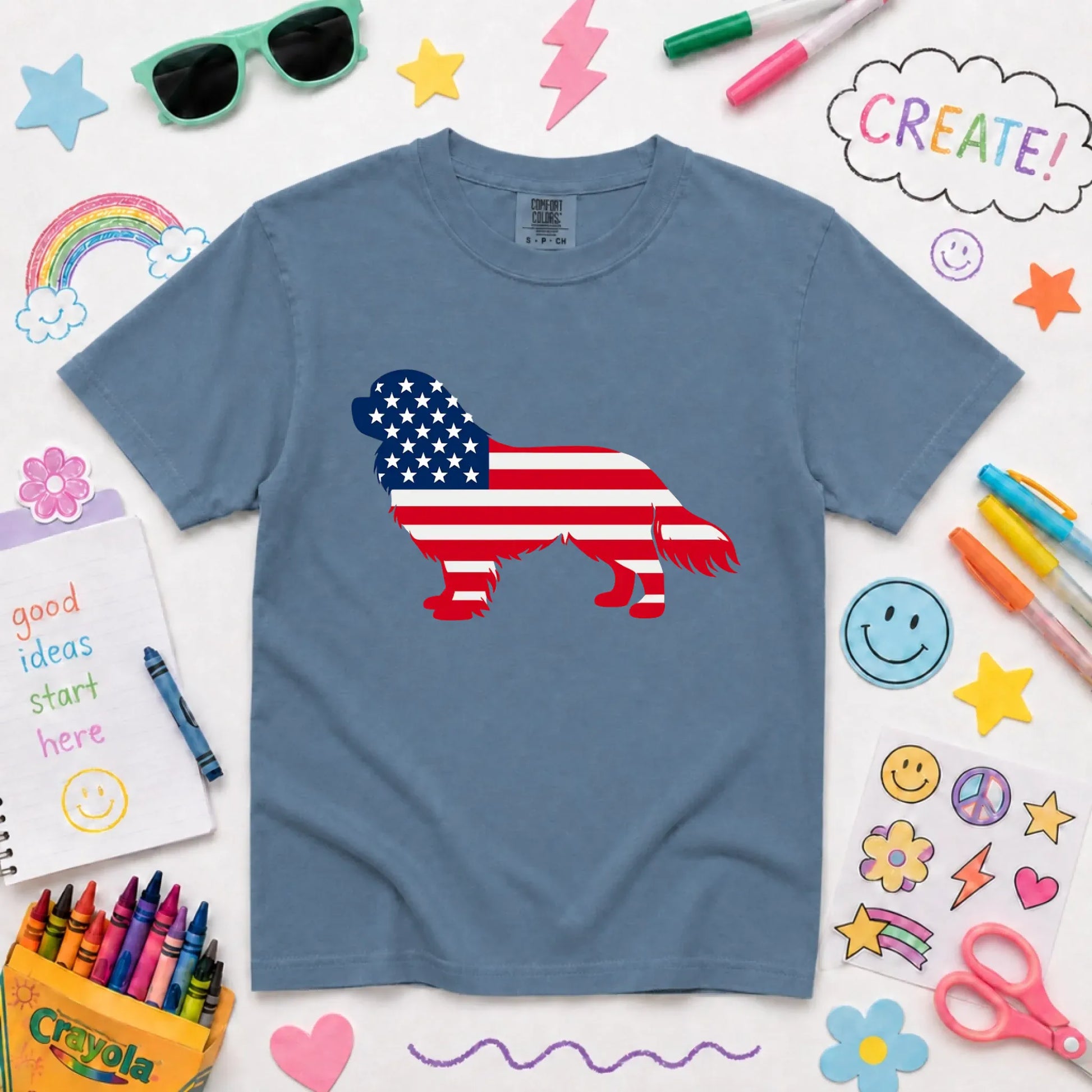 Cavalier US American Flag Silhouette Unisex YOUTH TShirt Blue Jean