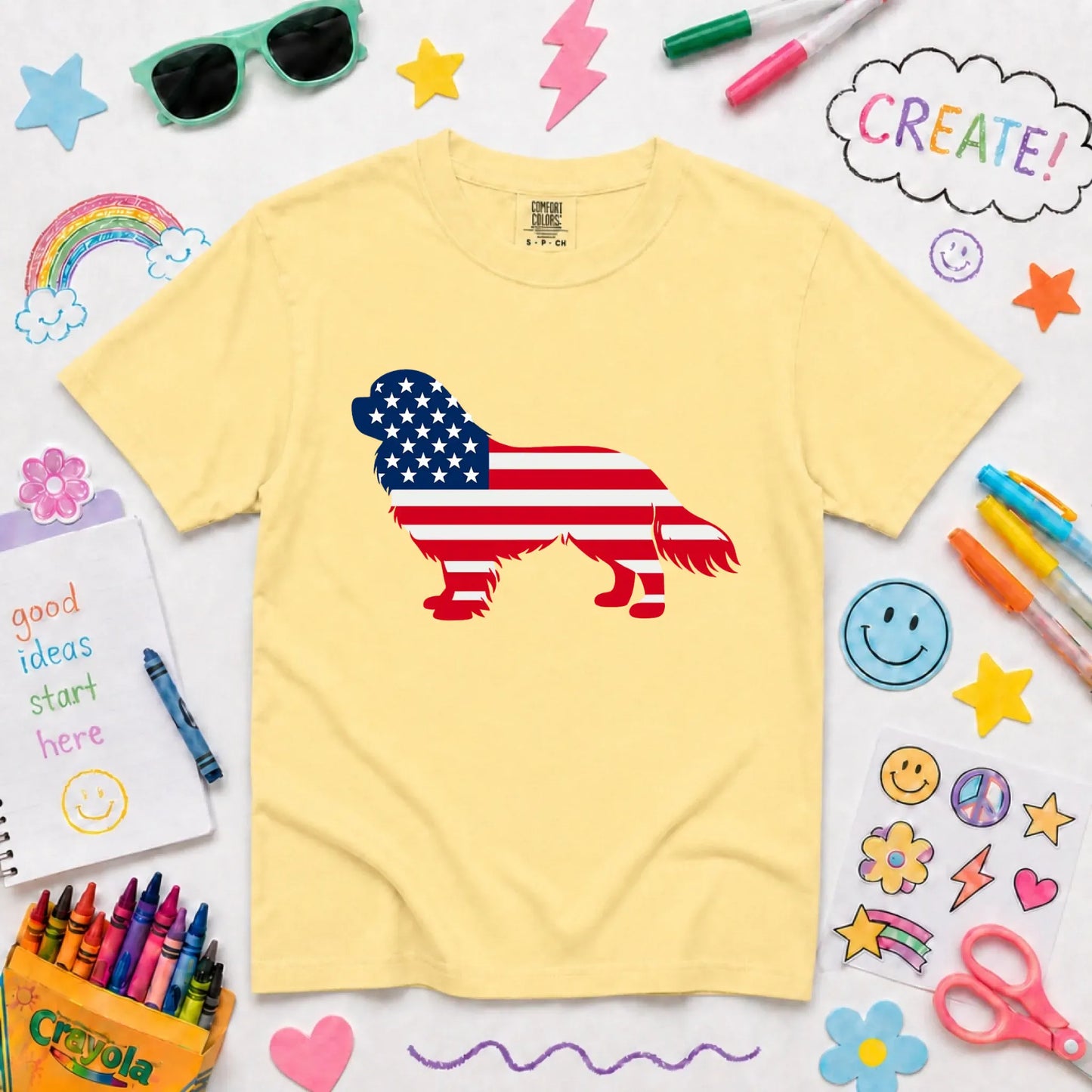 Cavalier US American Flag Silhouette Unisex YOUTH TShirt Butter