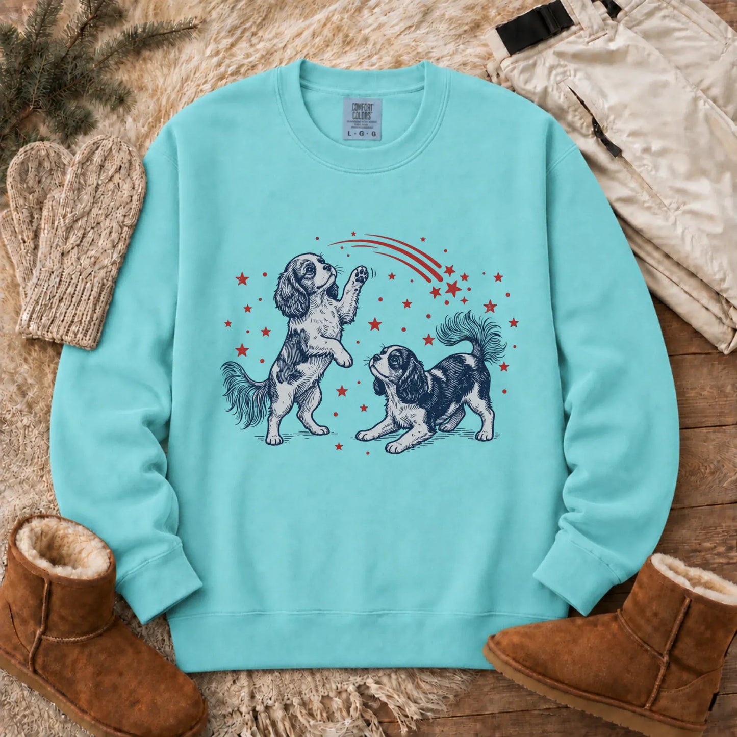 Cavalier USA Stars Patriotic Unisex Sweatshirt Chalky Mint