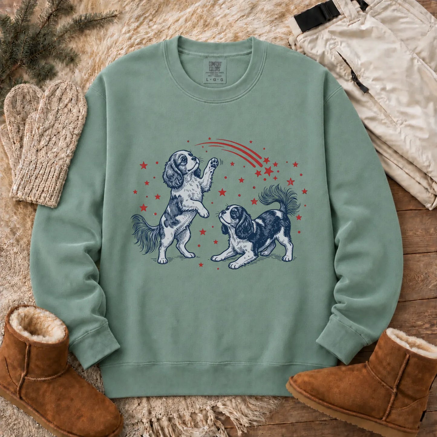 Cavalier USA Stars Patriotic Unisex Sweatshirt Light Green