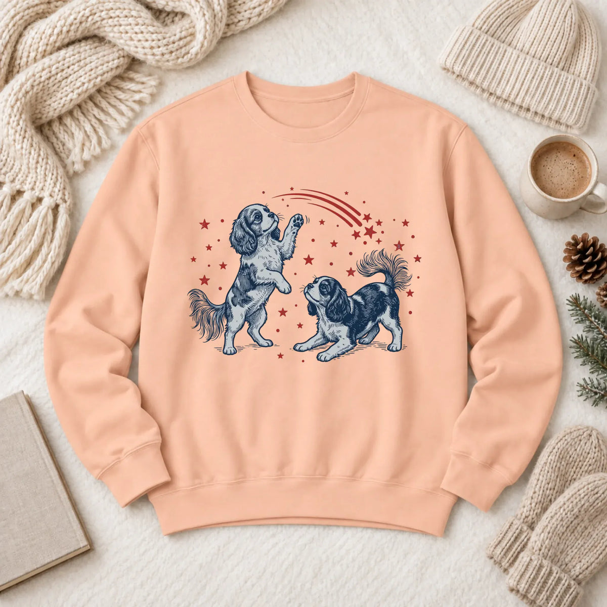 Cavalier USA Stars Patriotic Unisex Sweatshirt Peachy