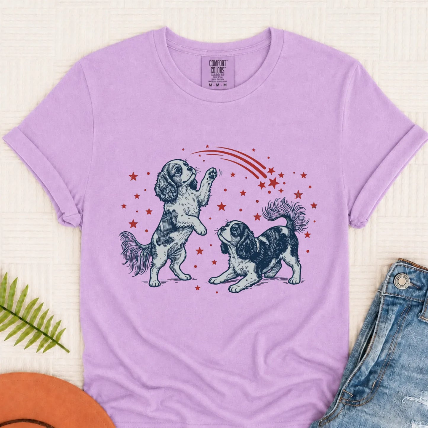 Cavalier USA Stars Patriotic Unisex TShirt Orchid