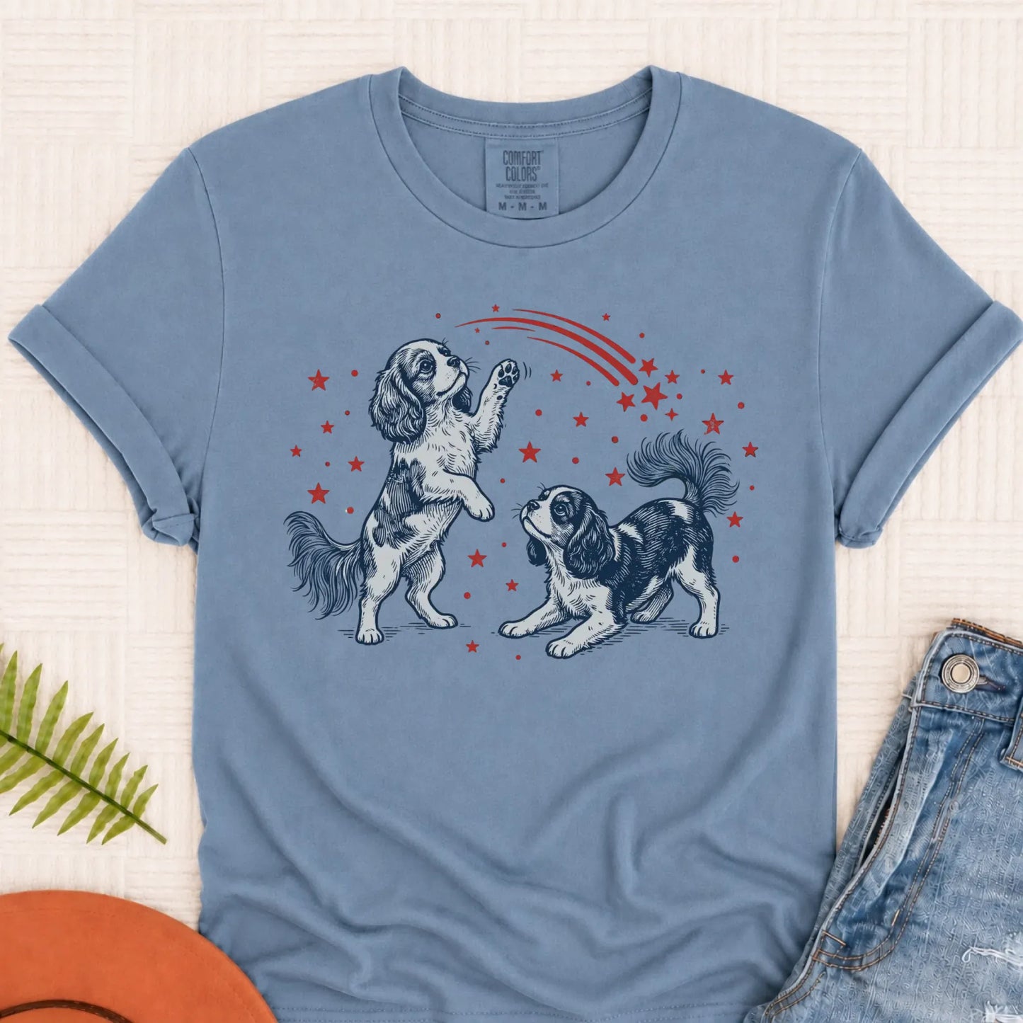 Cavalier USA Stars Patriotic Unisex TShirt Blue Jean