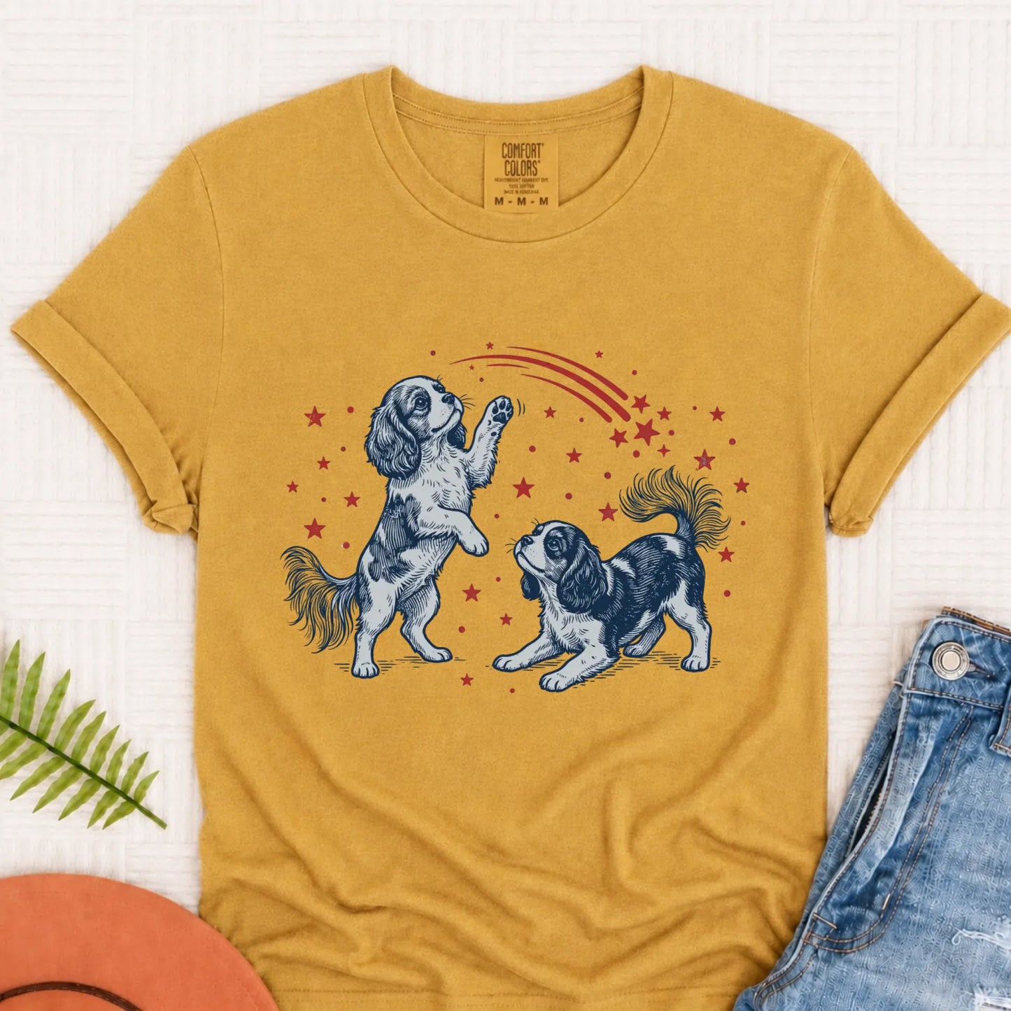 Cavalier USA Stars Patriotic Unisex TShirt Mustard