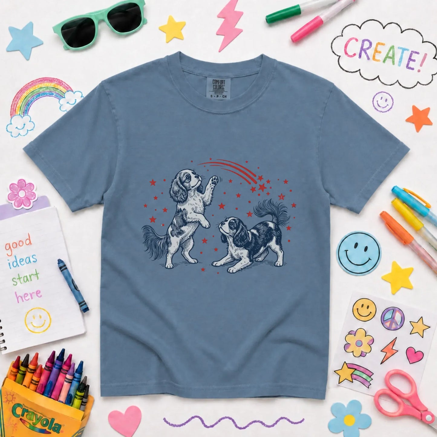 Cavalier USA Stars Patriotic Unisex YOUTH TShirt Blue Jean