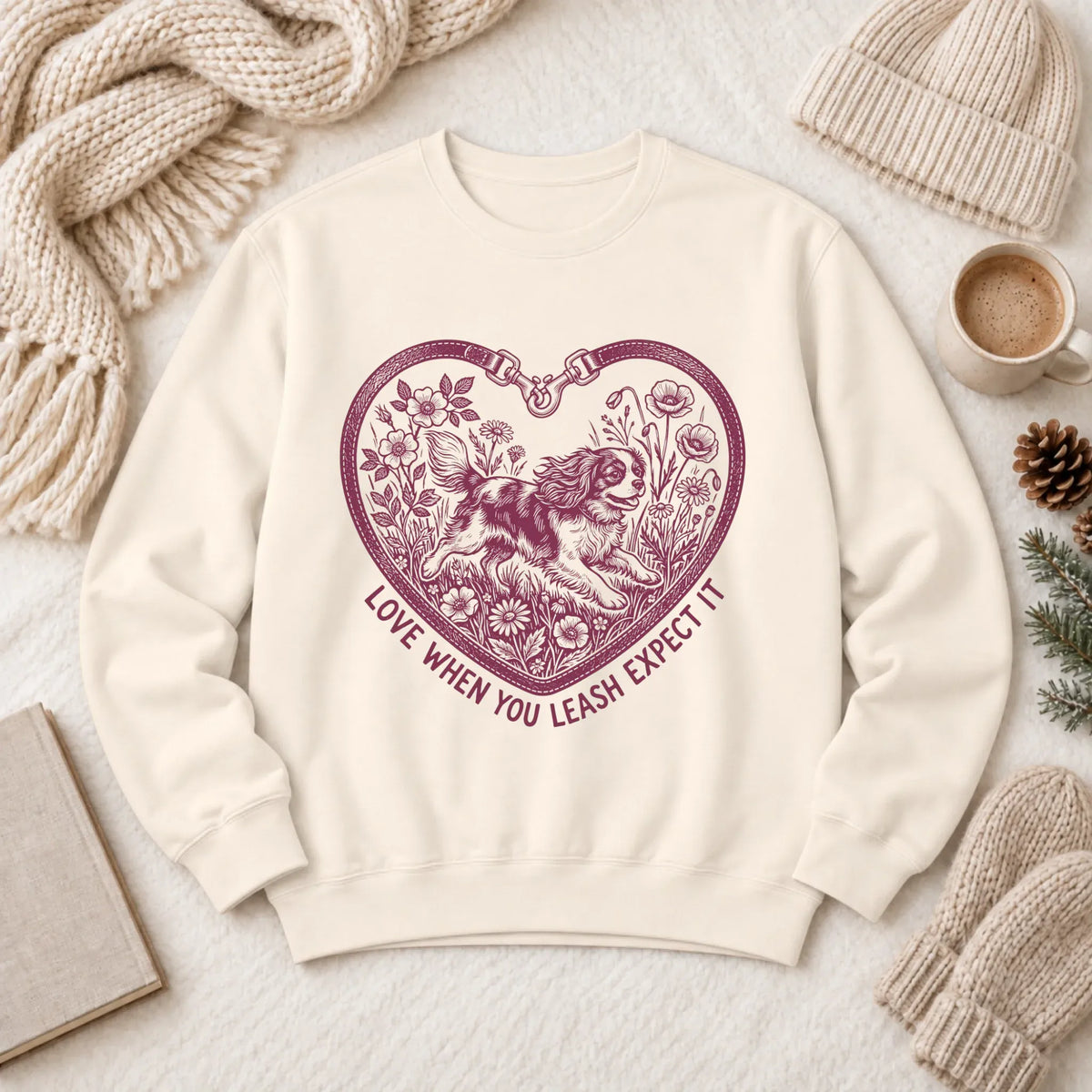 Sweatshirt Ivory / S Cavalier Valentine Love Leash Unisex Sweatshirt