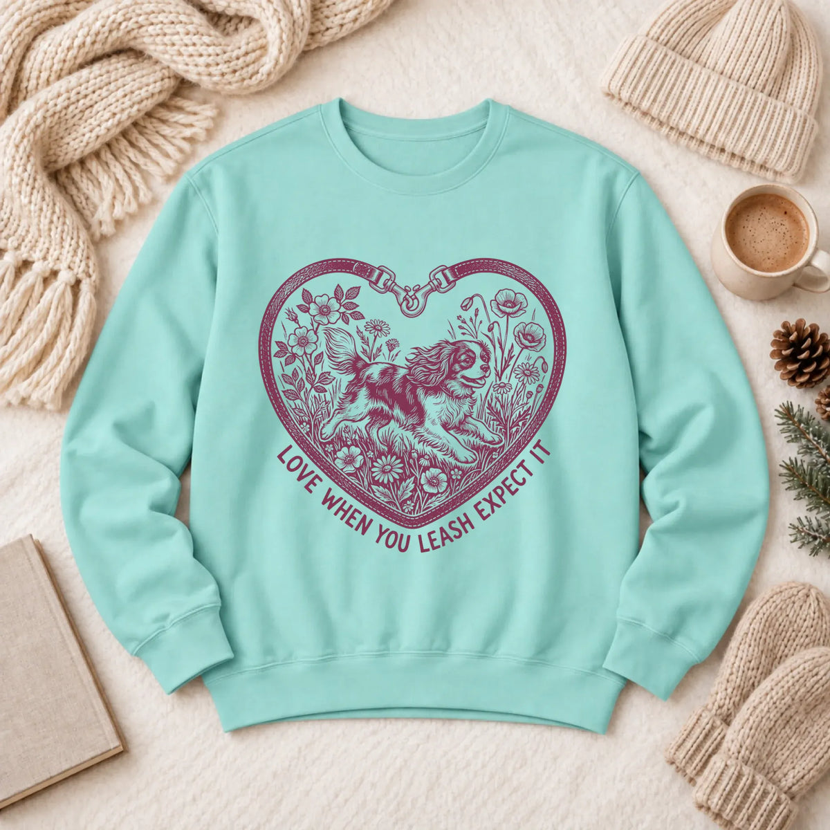 Sweatshirt Chalky Mint / S Cavalier Valentine Love Leash Unisex Sweatshirt