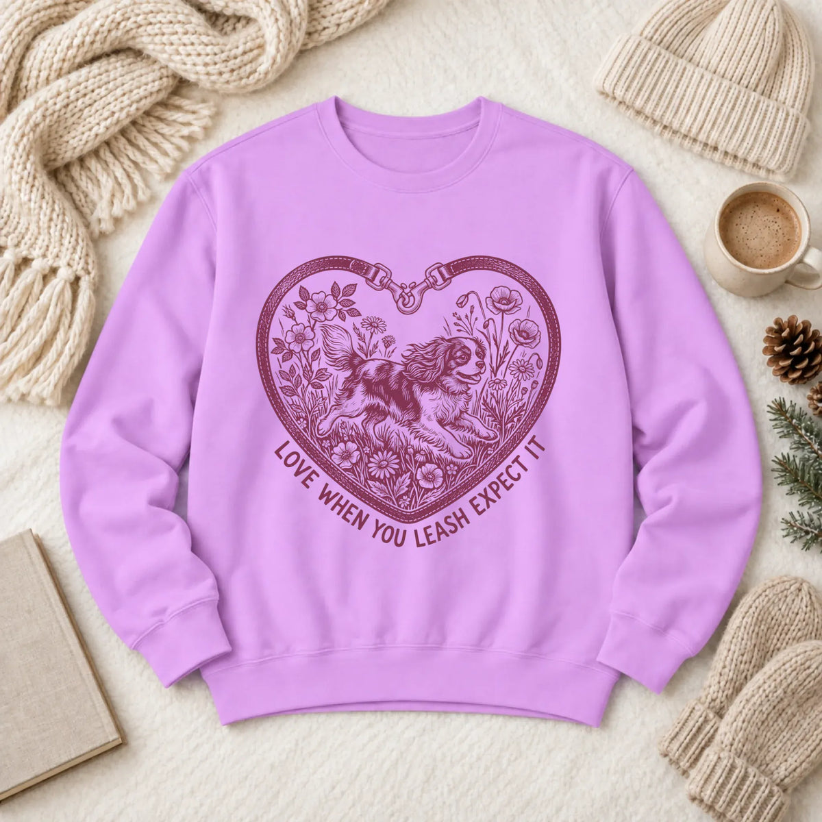 Sweatshirt Neon Violet / S Cavalier Valentine Love Leash Unisex Sweatshirt