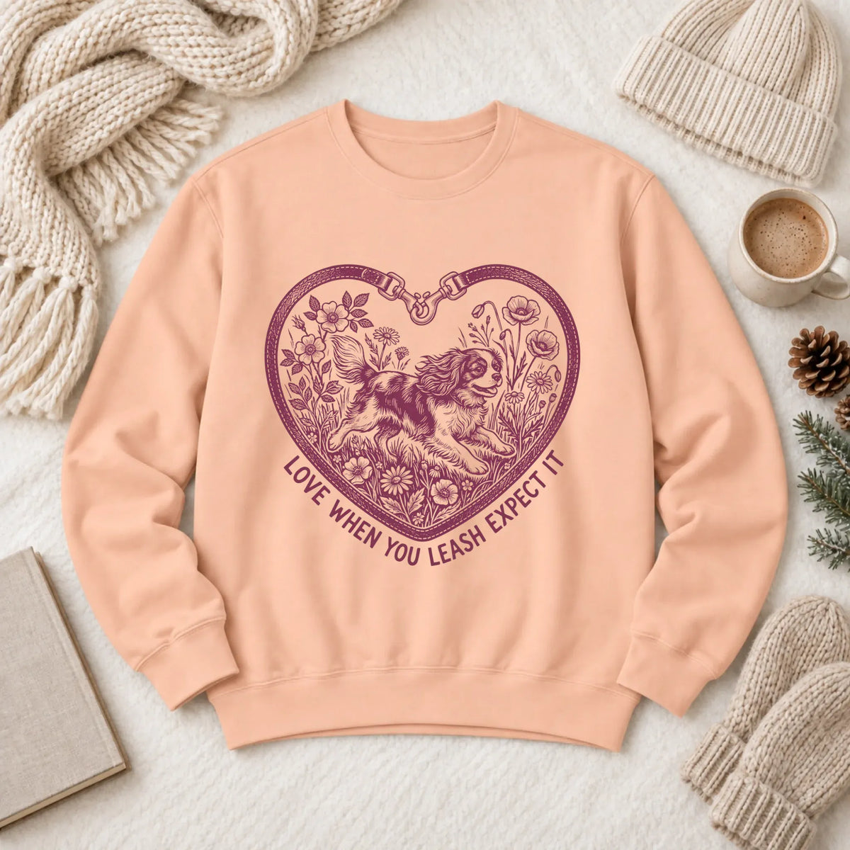 Sweatshirt Peachy / S Cavalier Valentine Love Leash Unisex Sweatshirt