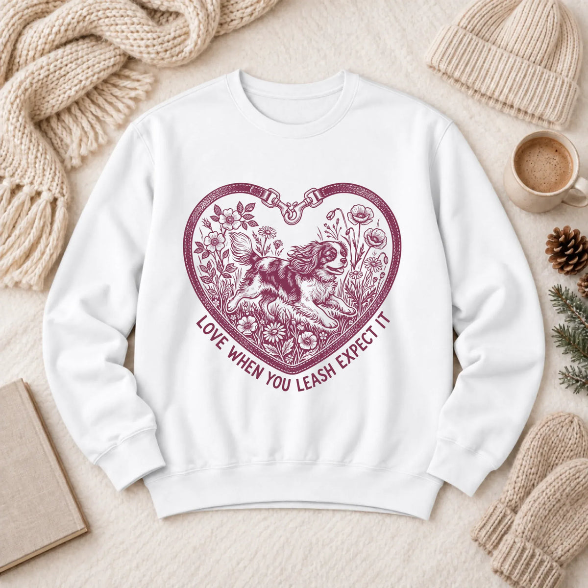 Sweatshirt White / S Cavalier Valentine Love Leash Unisex Sweatshirt